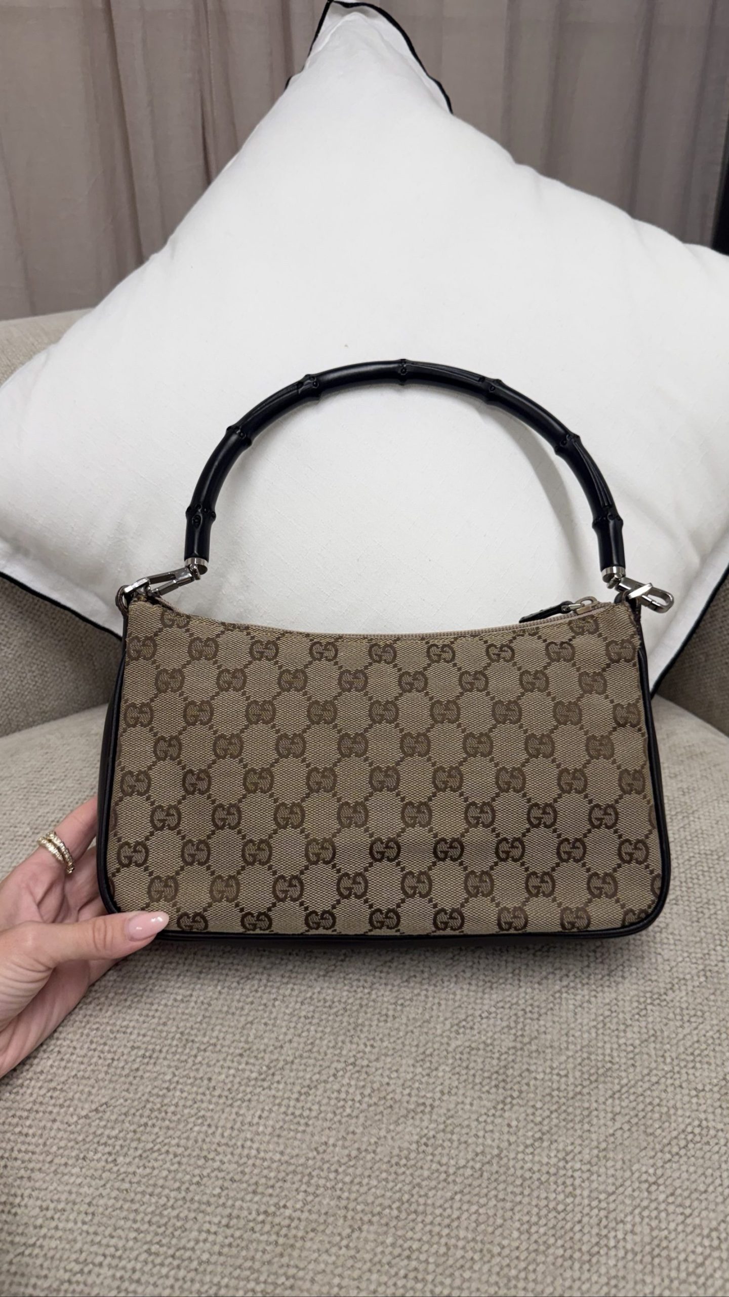 Gucci Tom Ford Top Handle Bag – Beige GG Jacquard with Black Bamboo image 7