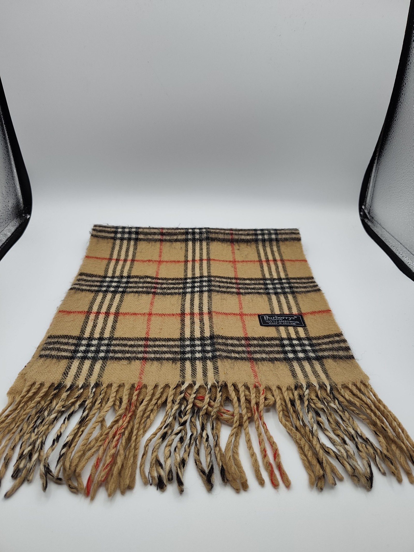 Burberry Beige & Black Lambswool Check Scarf