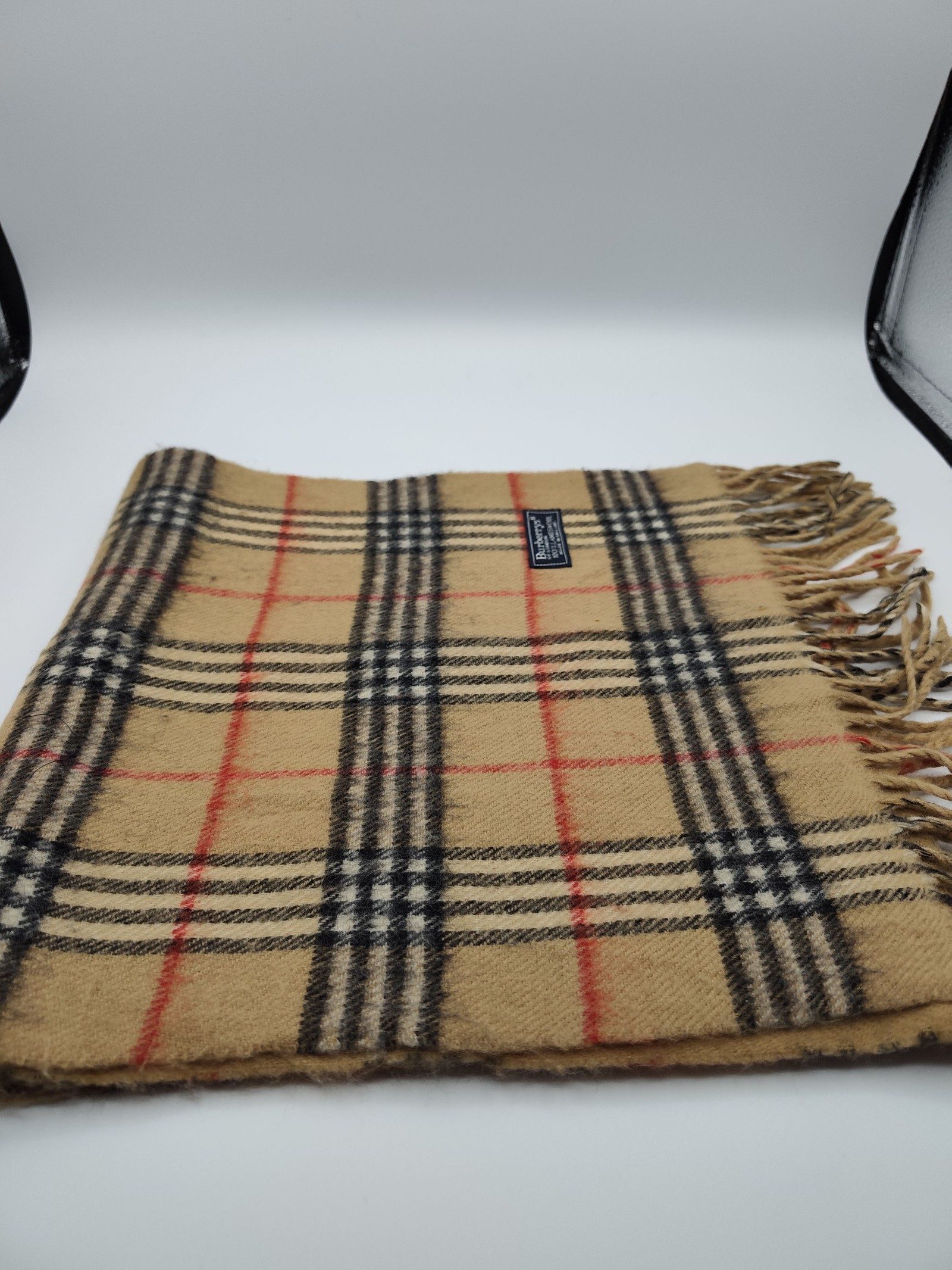 Burberry Beige & Black Lambswool Check Scarf image 6