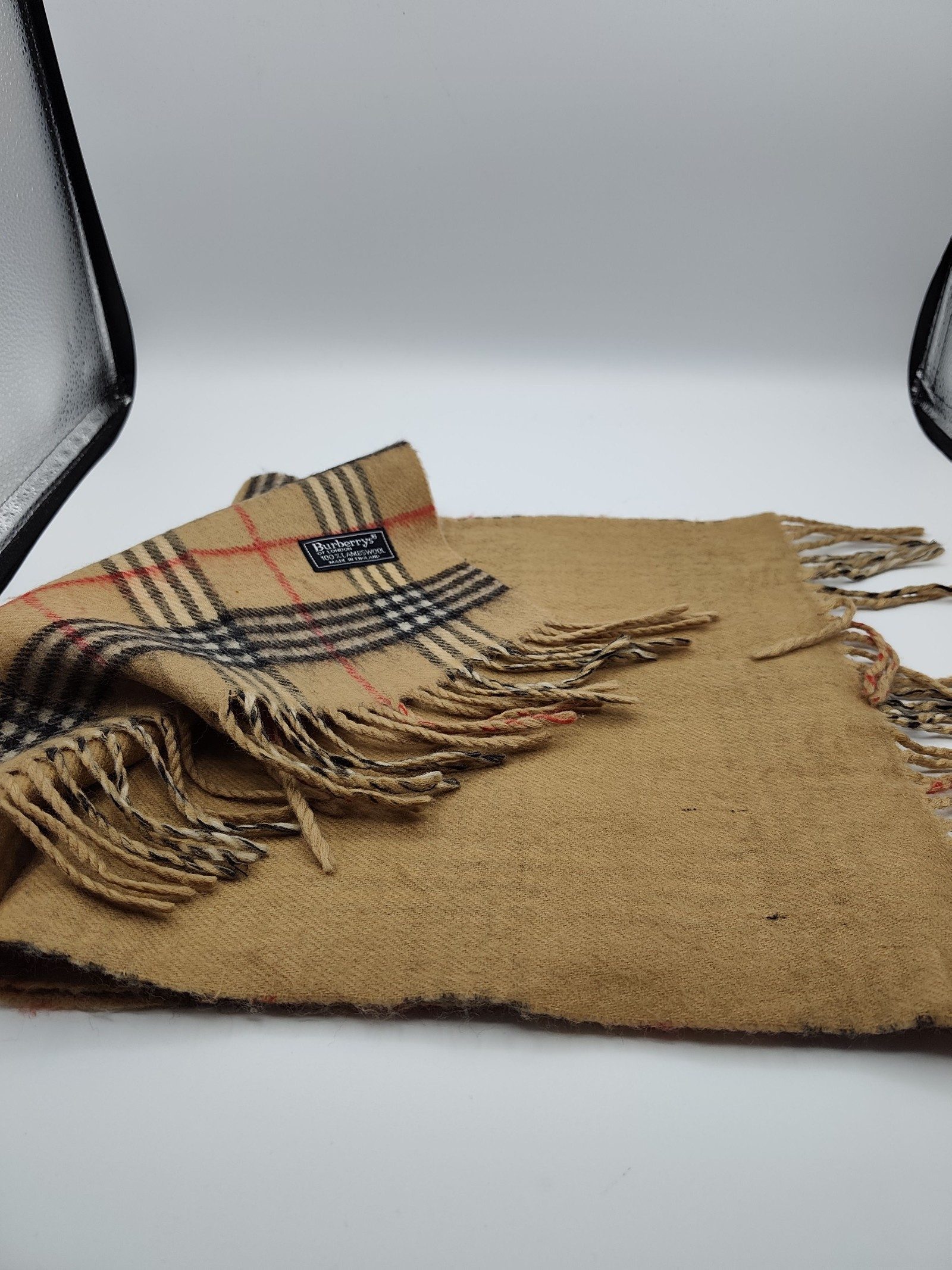 Burberry Beige & Black Lambswool Check Scarf image 7