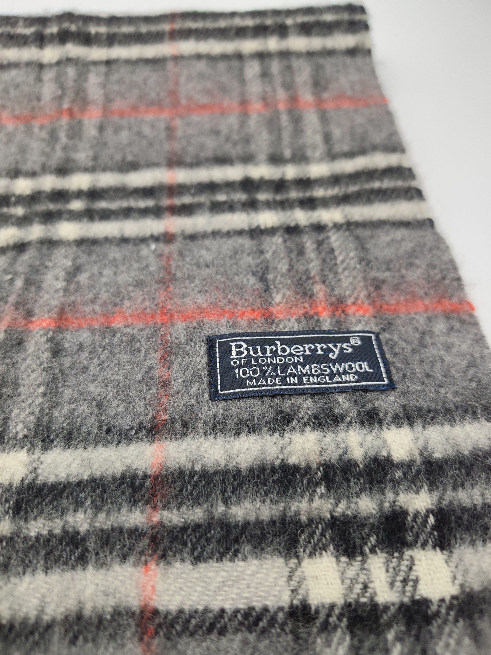 Burberry Grey & Black Lambswool Check Scarf image 2