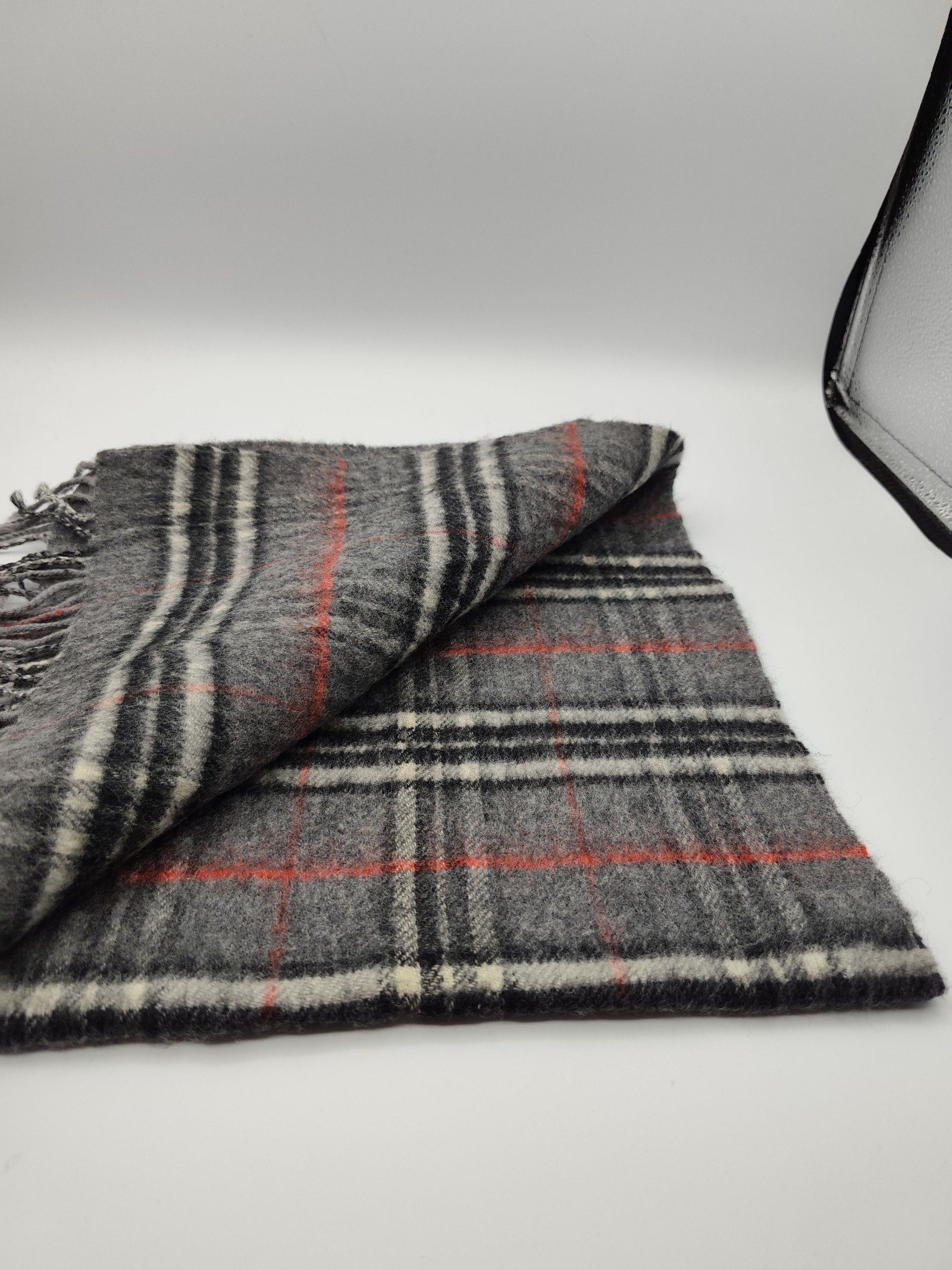 Burberry Grey & Black Lambswool Check Scarf image 4