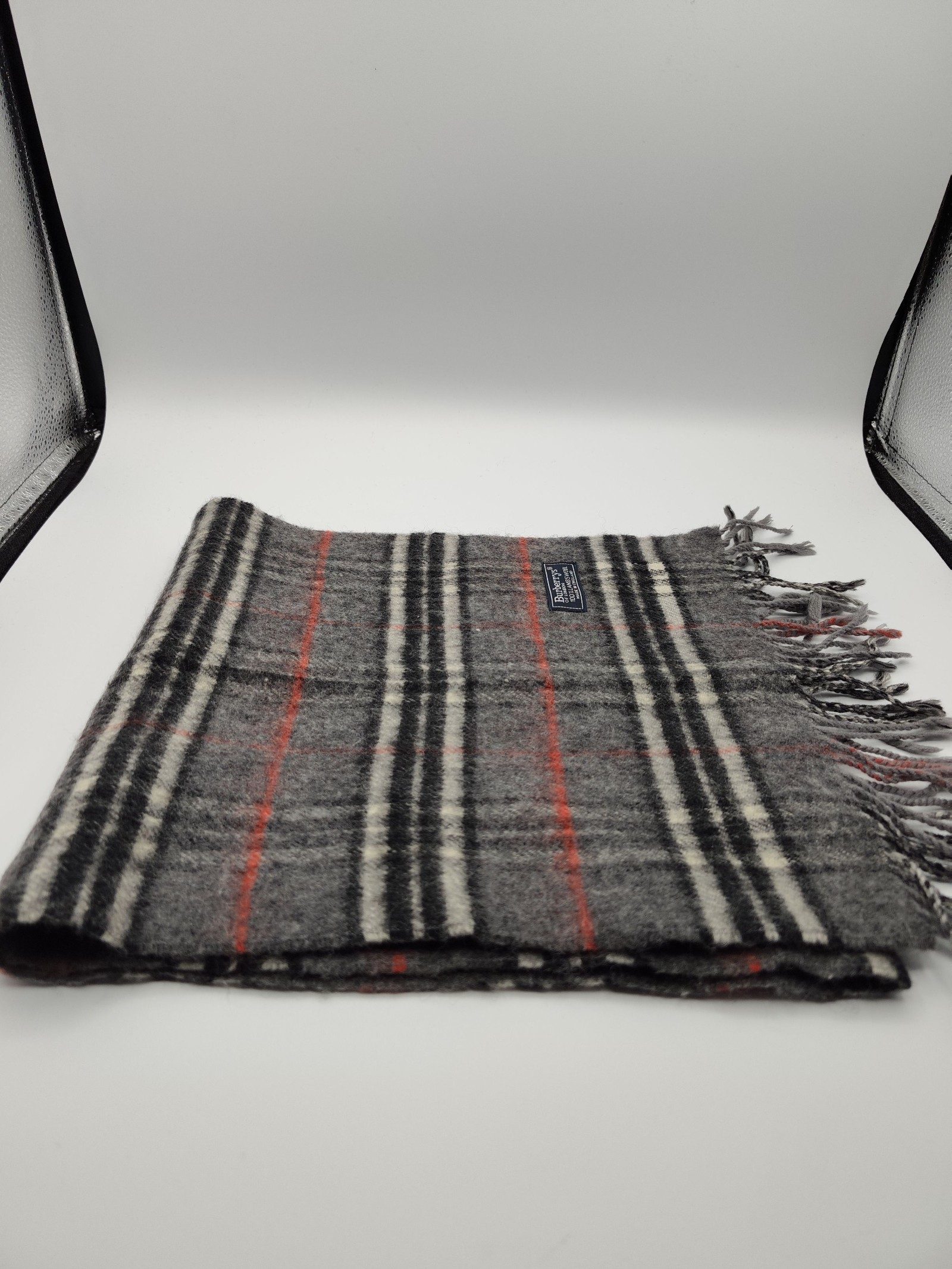 Burberry Grey & Black Lambswool Check Scarf image 6