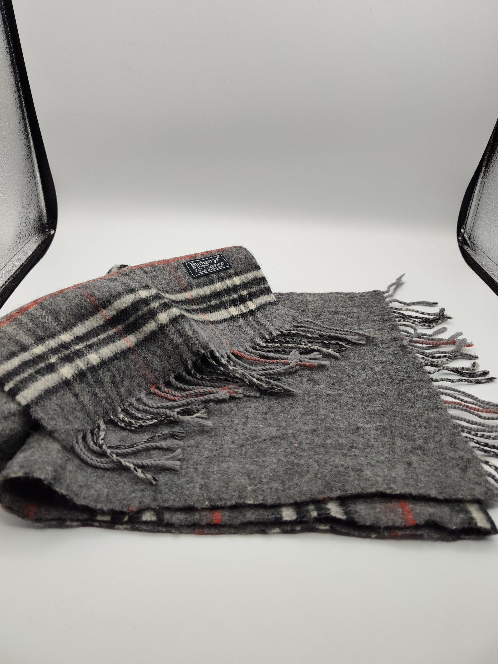 Burberry Grey & Black Lambswool Check Scarf image 7