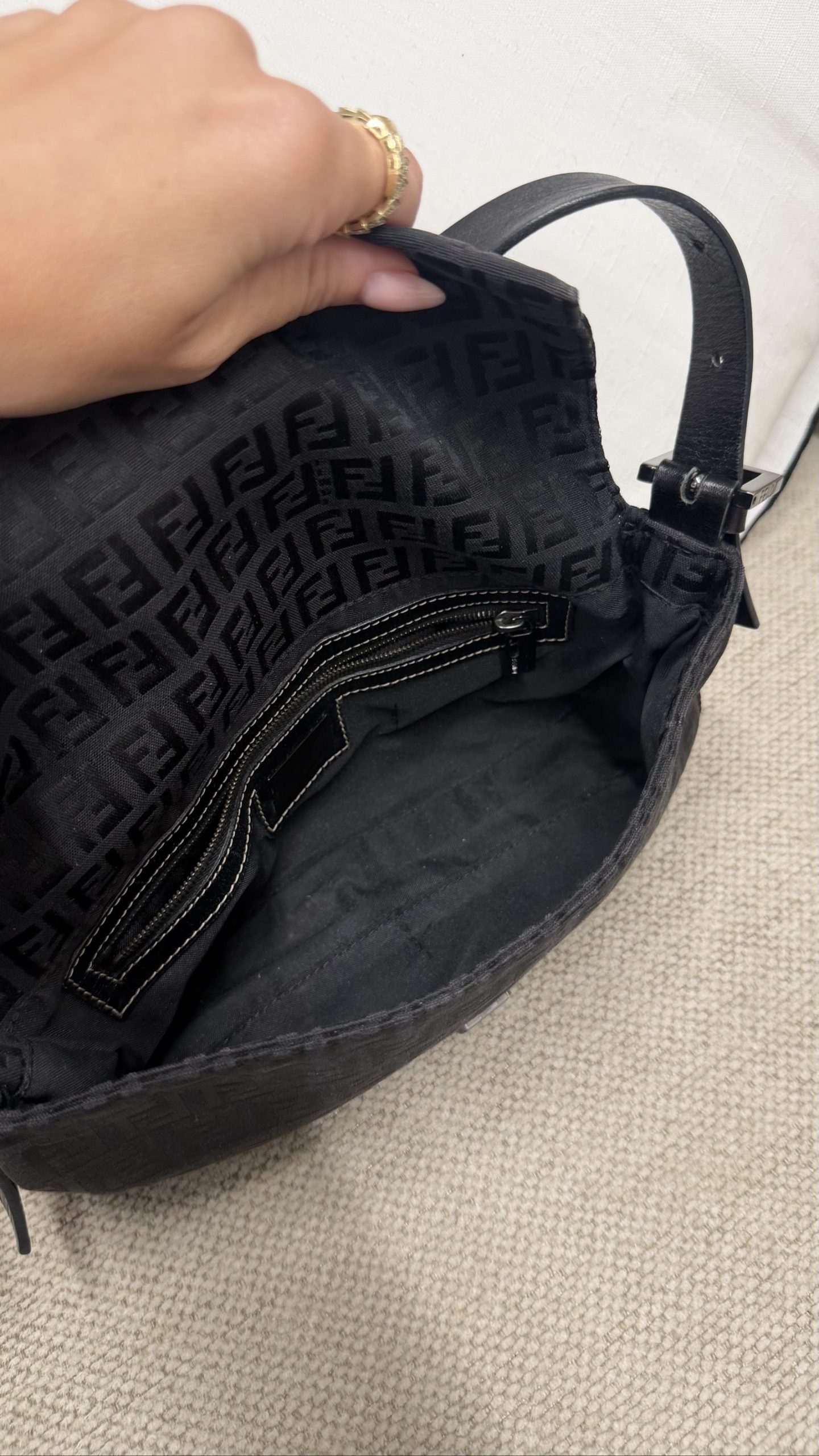 Vintage Fendi Baguette Bag — Black Zucca Canvas & Leather image 9