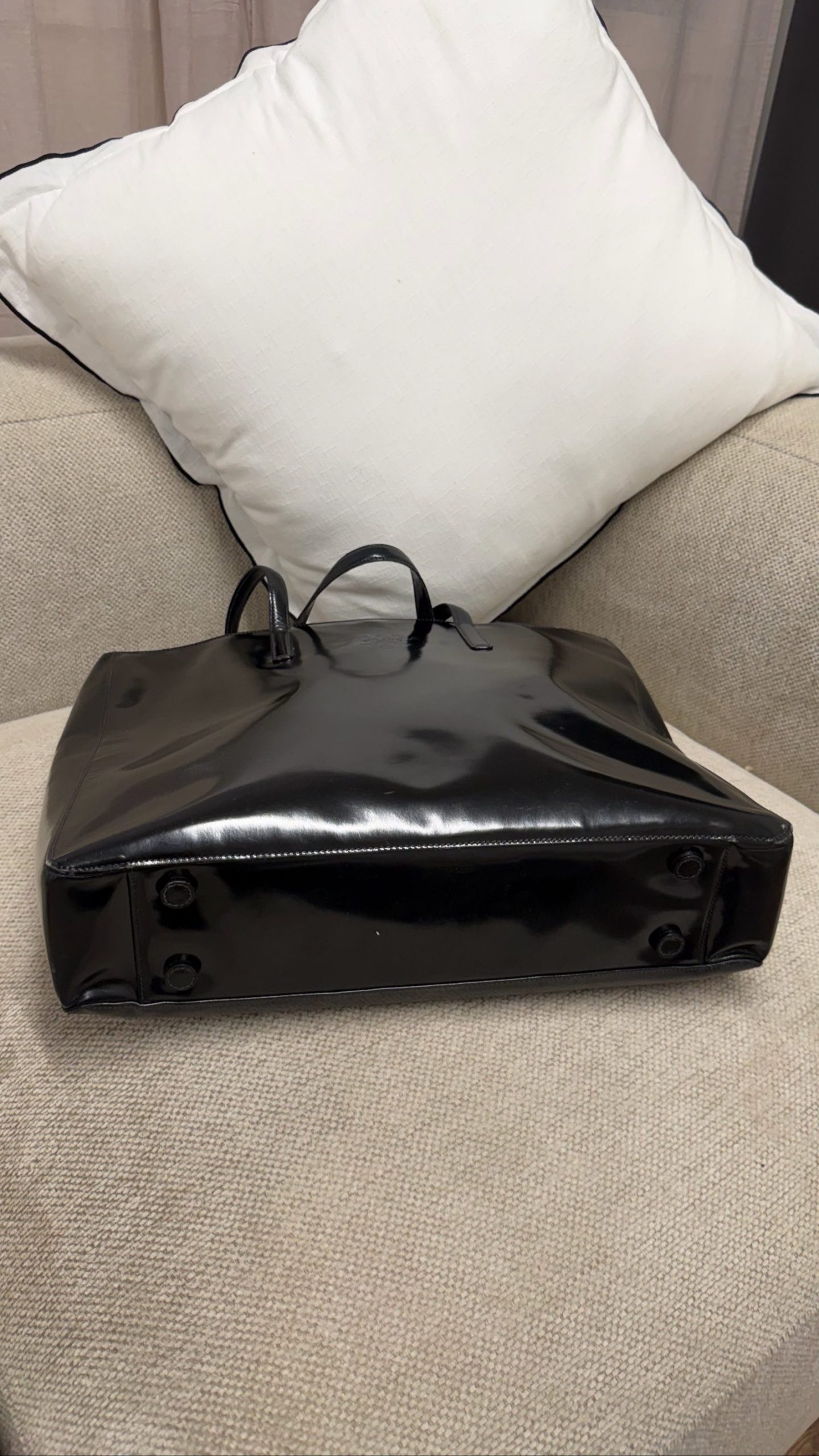 Vintage Prada Spazzolato Wide Tote — Black Leather image 6
