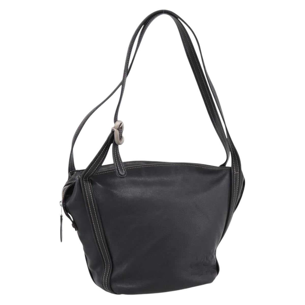 LOEWE Shoulder Bag Leather Black Silver Auth 205333V