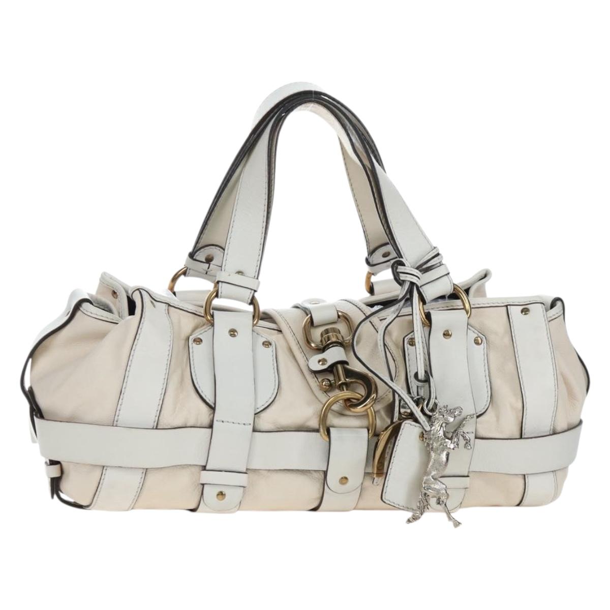 Chloe Kerala Hand Bag Leather White Gold Auth am12715V