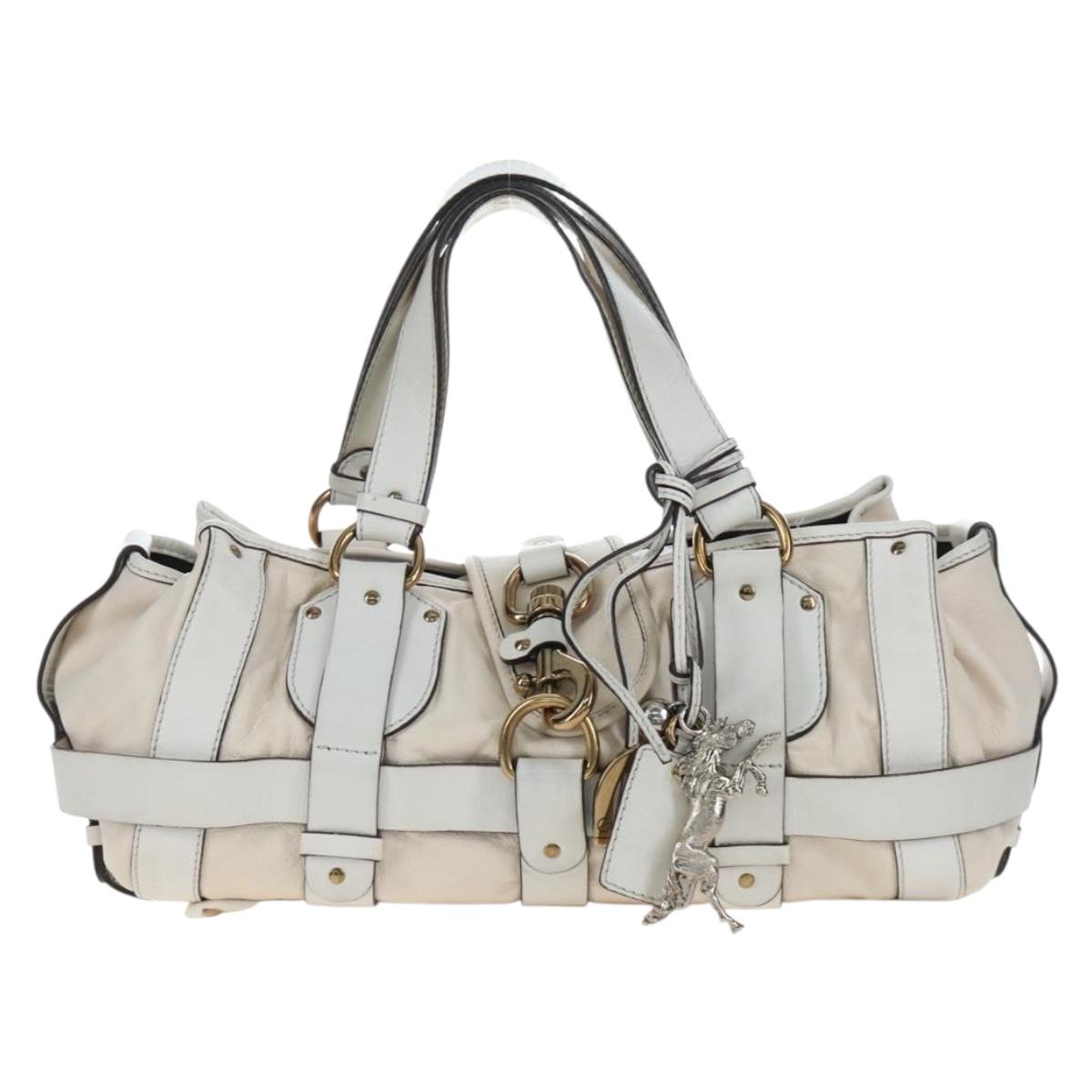 Chloe Kerala Hand Bag Leather White Gold Auth am12715V image 2