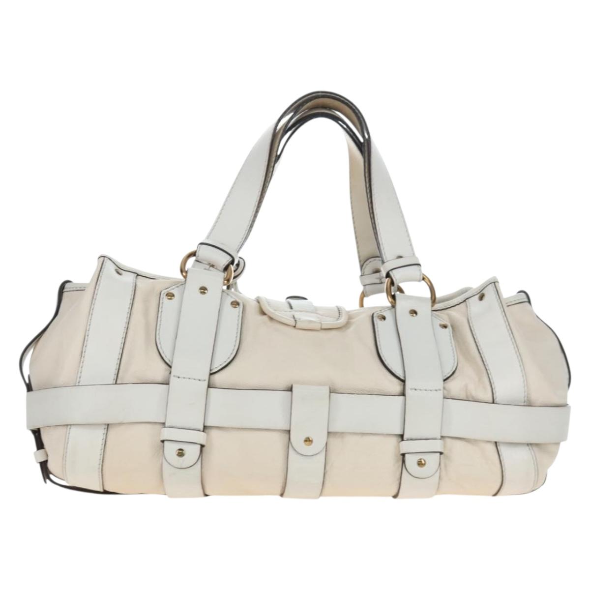 Chloe Kerala Hand Bag Leather White Gold Auth am12715V image 3