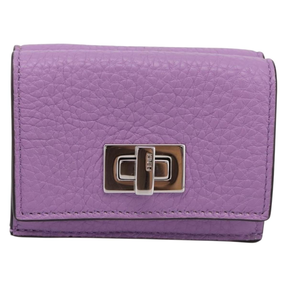 FENDI Peek A Boo Compact Wallet Leather Purple Silver 8M0426 Auth LN099M image 2