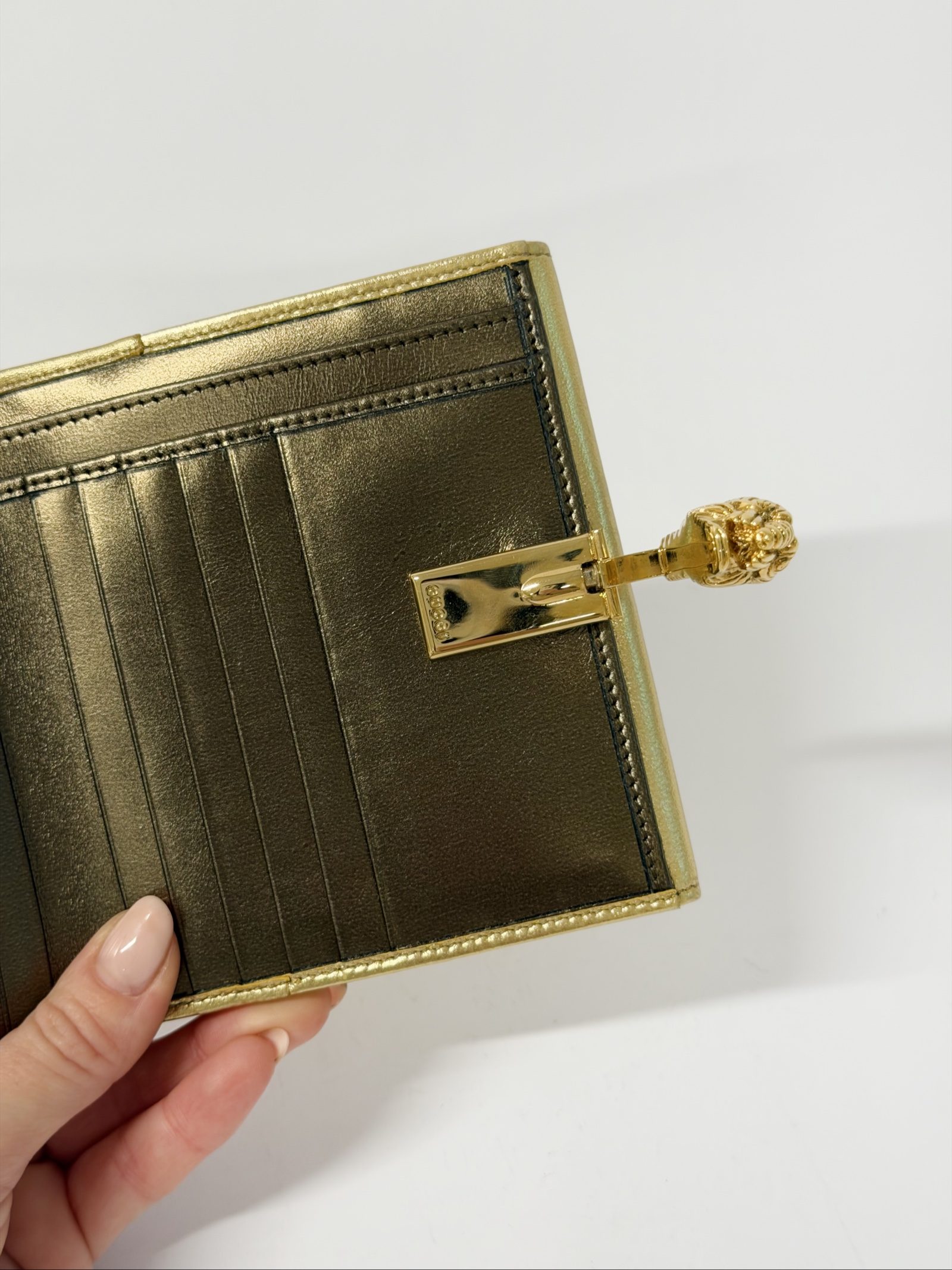 Vintage Gucci Tiger Wallet — Gold Metallic Leather, Gold-Tone Hardware image 5