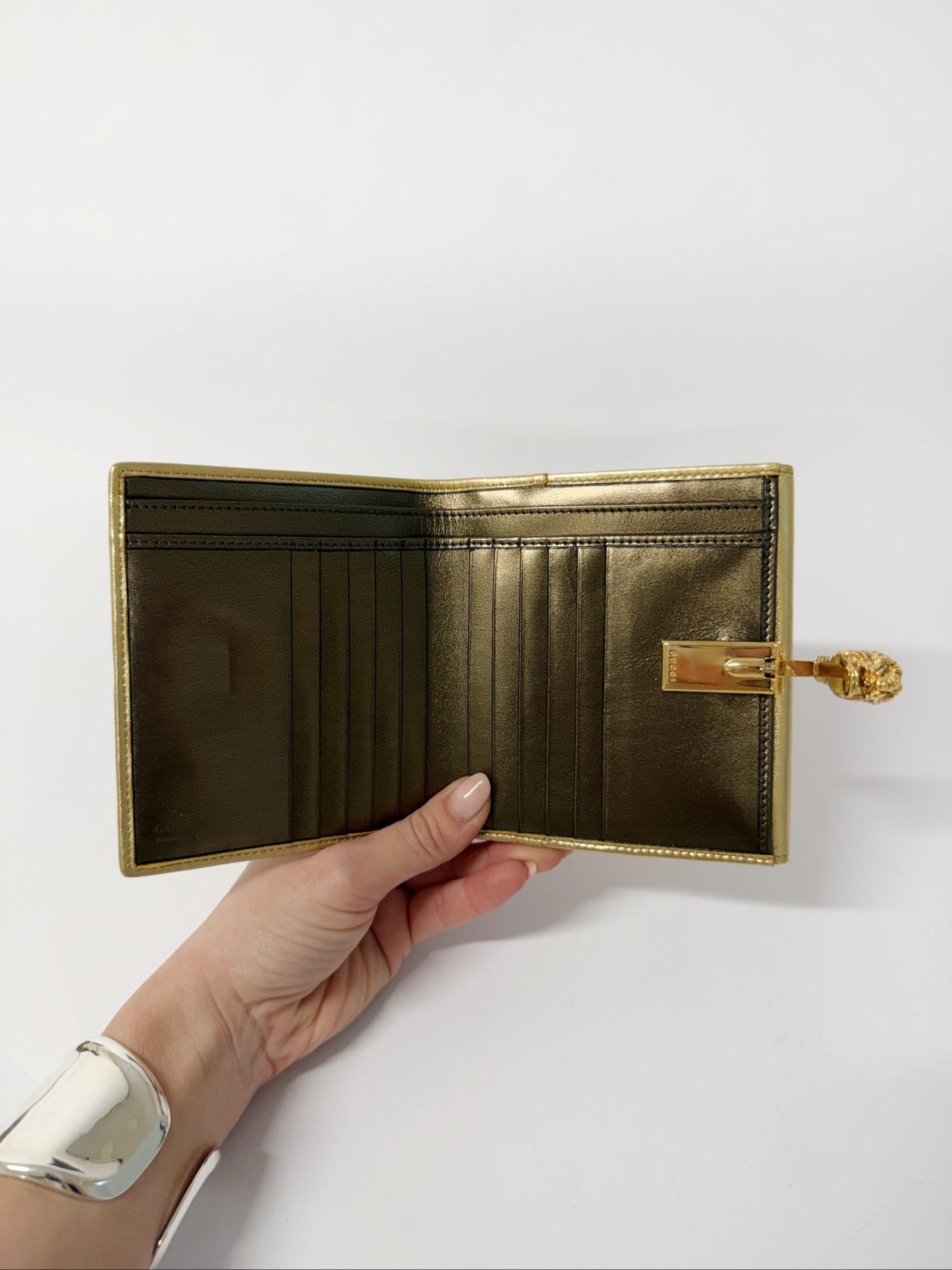 Vintage Gucci Tiger Wallet — Gold Metallic Leather, Gold-Tone Hardware image 6