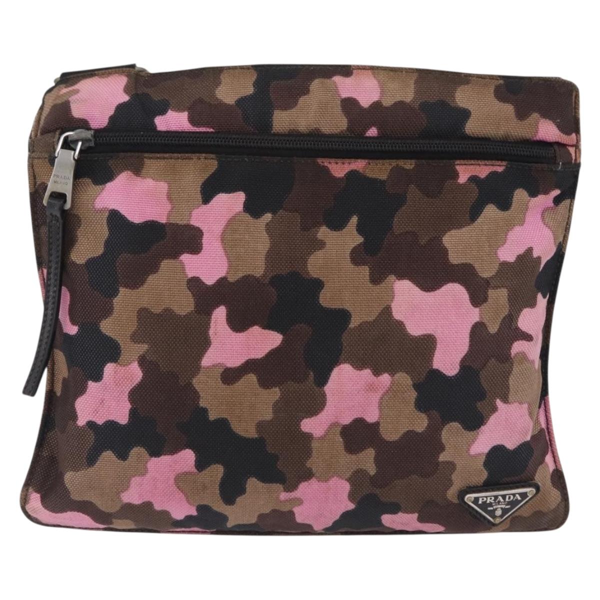 PRADA Shoulder Bag Canvas Camouflage Green Pink Auth bs37142 image 2