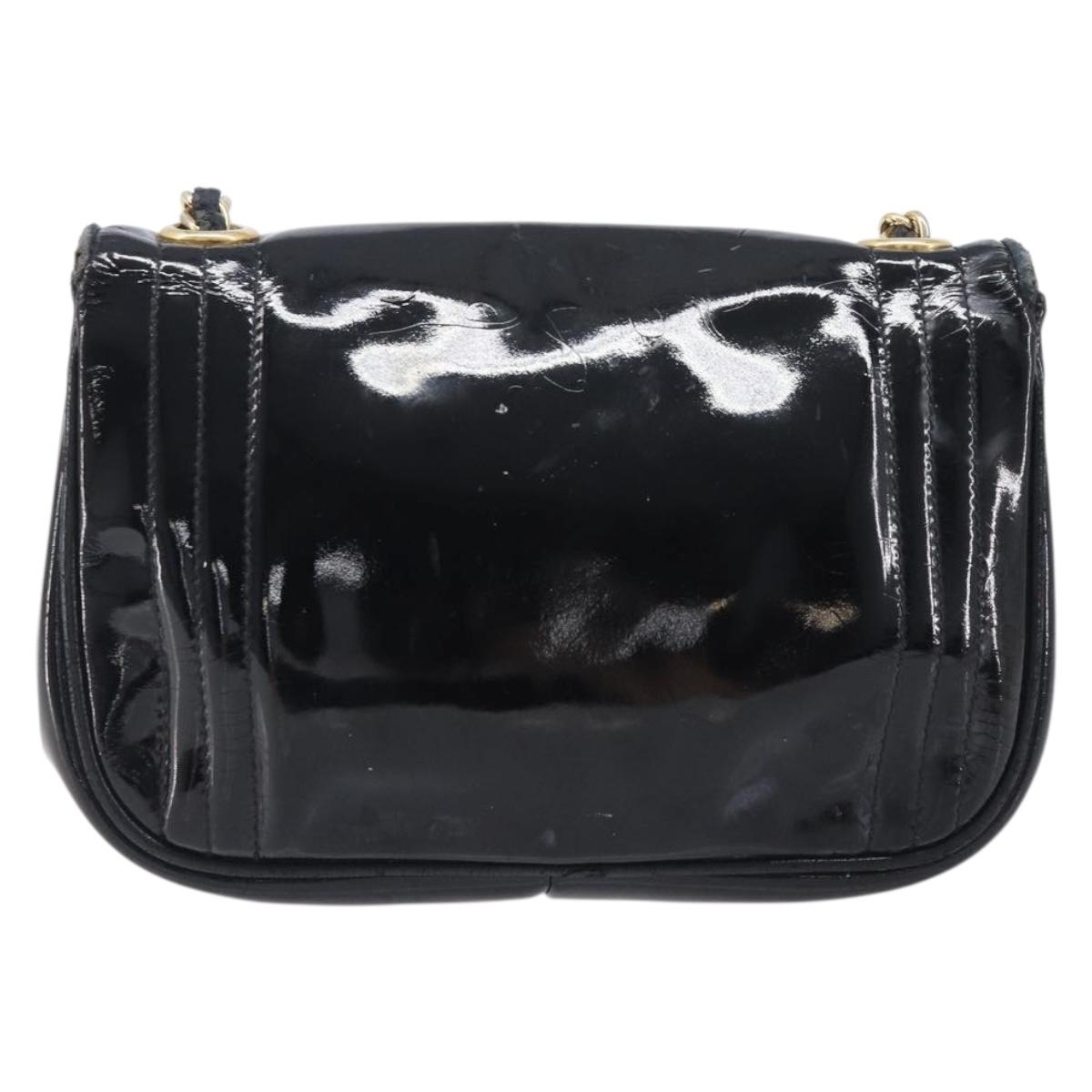CHANEL Chain Shoulder Bag Patent Black Gold Tone CC Auth bs37062 image 2