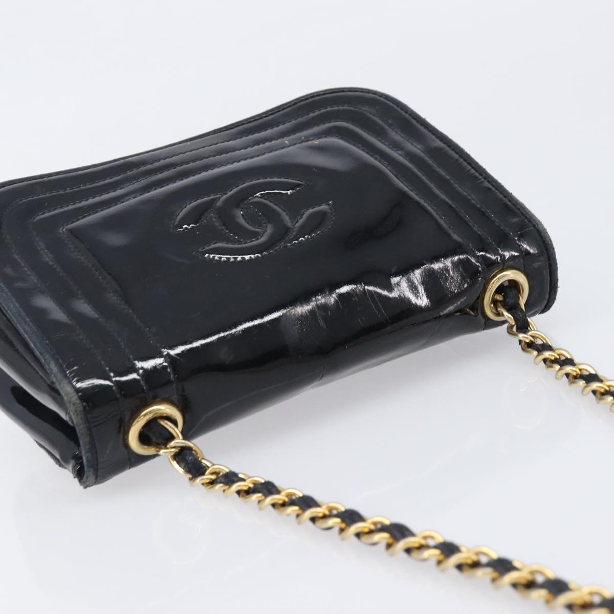 CHANEL Chain Shoulder Bag Patent Black Gold Tone CC Auth bs37062 image 6