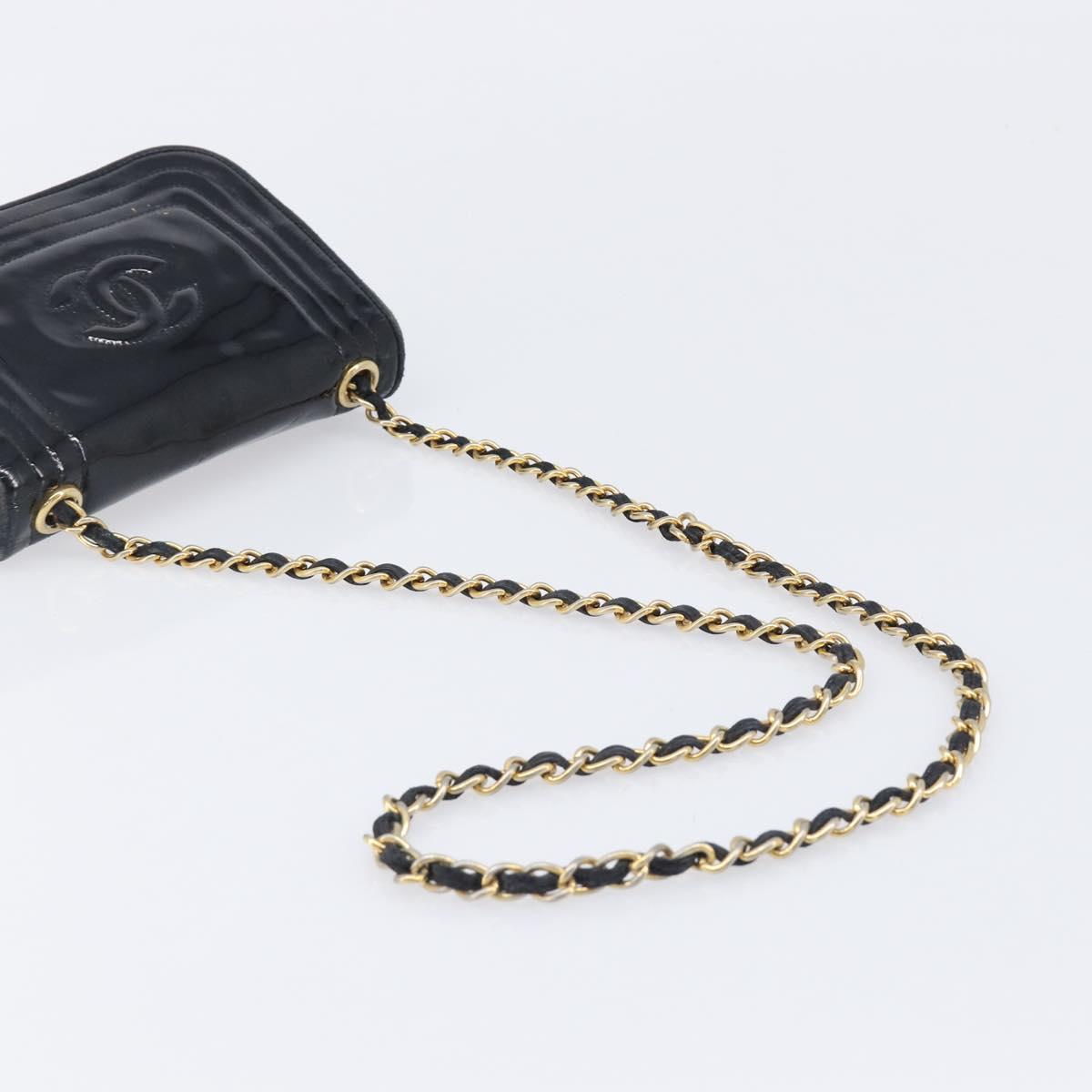 CHANEL Chain Shoulder Bag Patent Black Gold Tone CC Auth bs37062 image 7