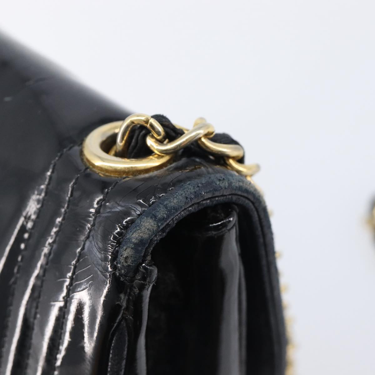 CHANEL Chain Shoulder Bag Patent Black Gold Tone CC Auth bs37062 image 9