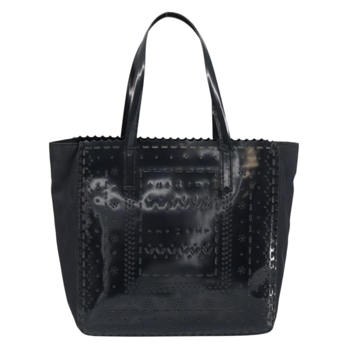 PRADA Hand Bag Enamel Black Silver Auth 160525 image 2