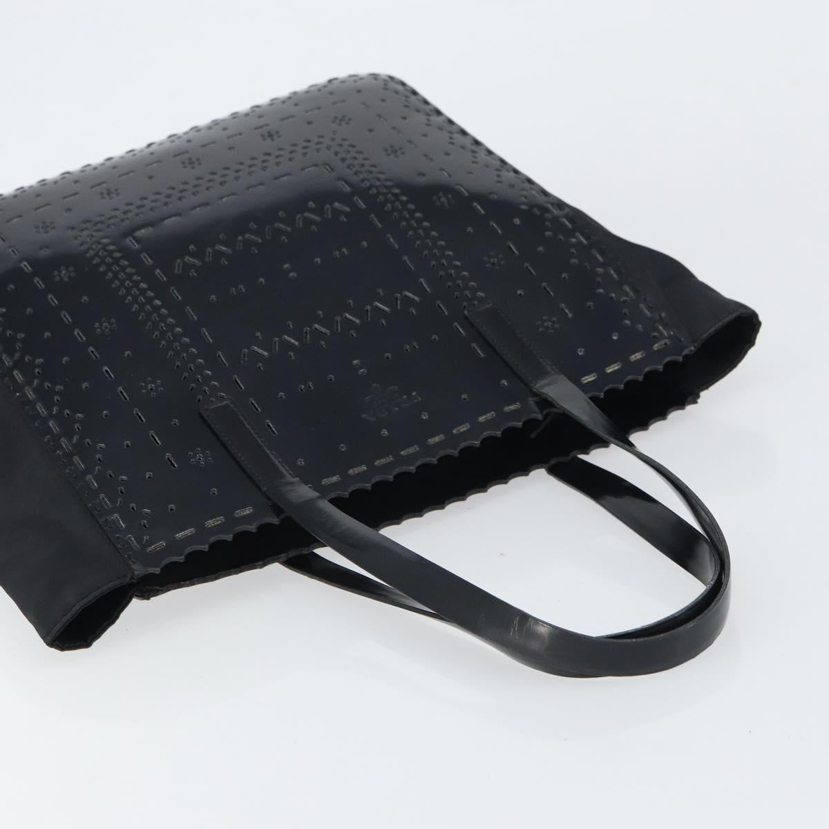 PRADA Hand Bag Enamel Black Silver Auth 160525 image 6