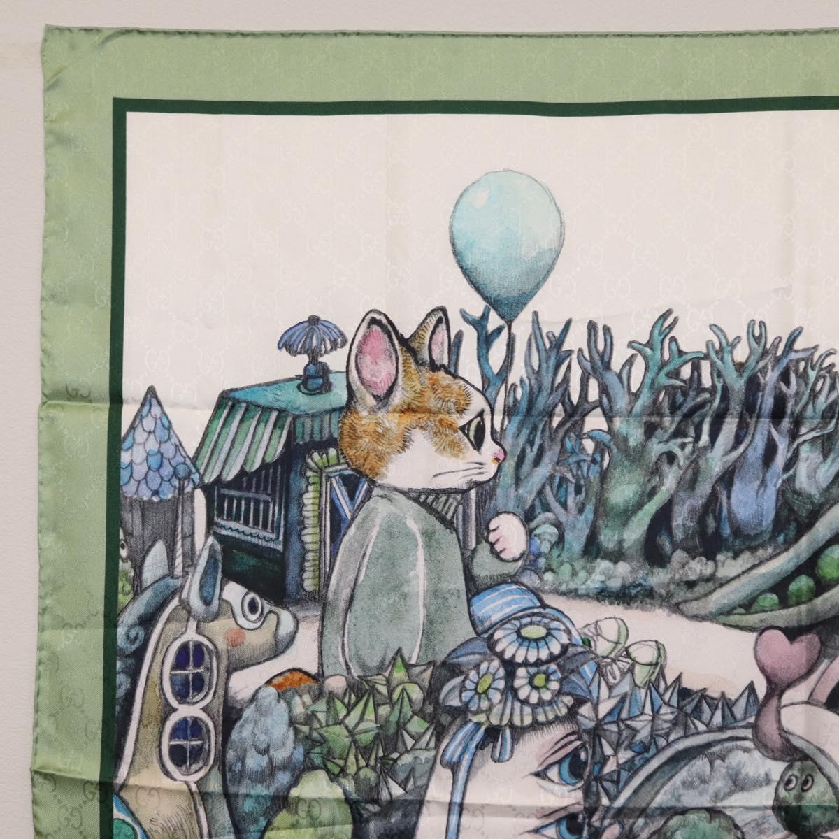 GUCCI Yuko Higuchi GG Scarf Silk Green White 863477 Auth 204930M image 2