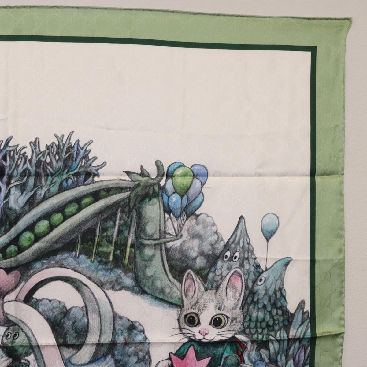 GUCCI Yuko Higuchi GG Scarf Silk Green White 863477 Auth 204930M image 4