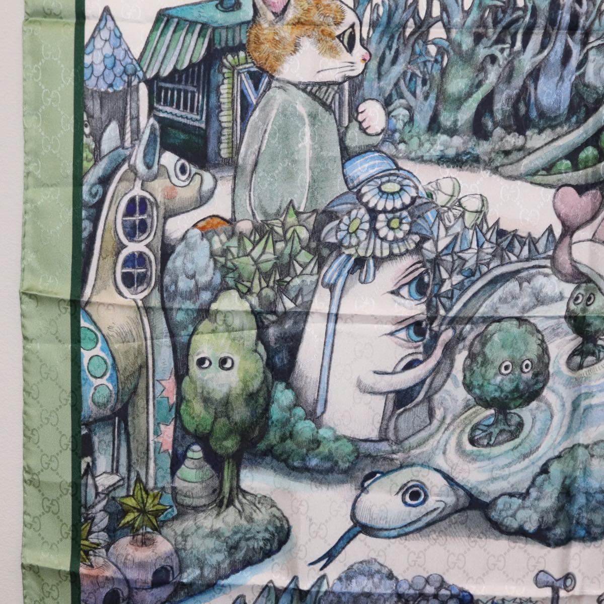 GUCCI Yuko Higuchi GG Scarf Silk Green White 863477 Auth 204930M image 5