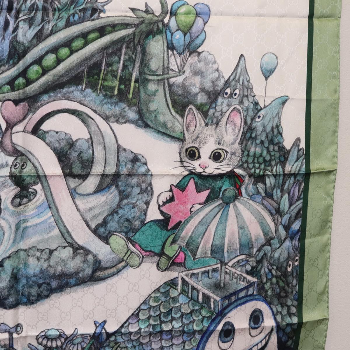 GUCCI Yuko Higuchi GG Scarf Silk Green White 863477 Auth 204930M image 7