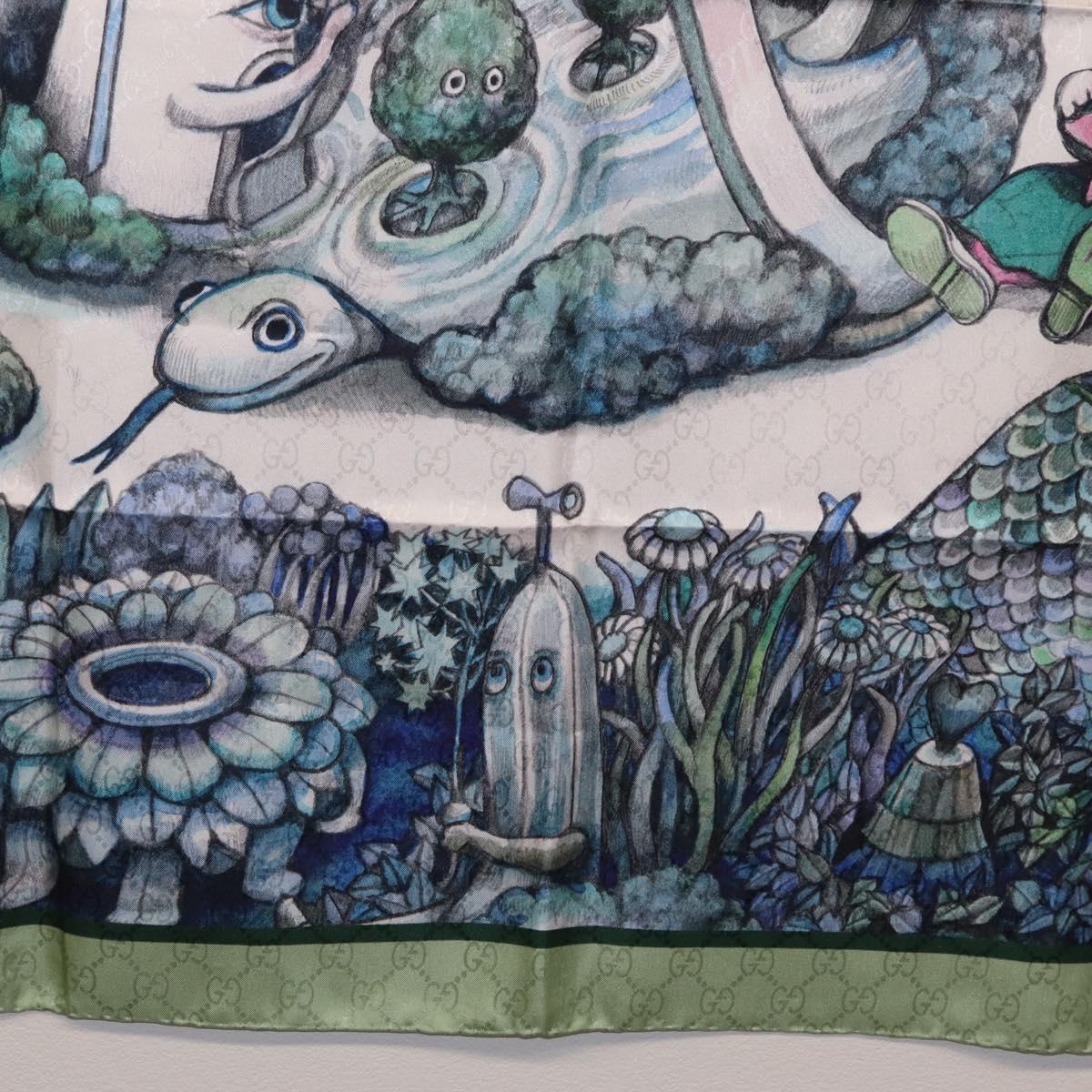 GUCCI Yuko Higuchi GG Scarf Silk Green White 863477 Auth 204930M image 9