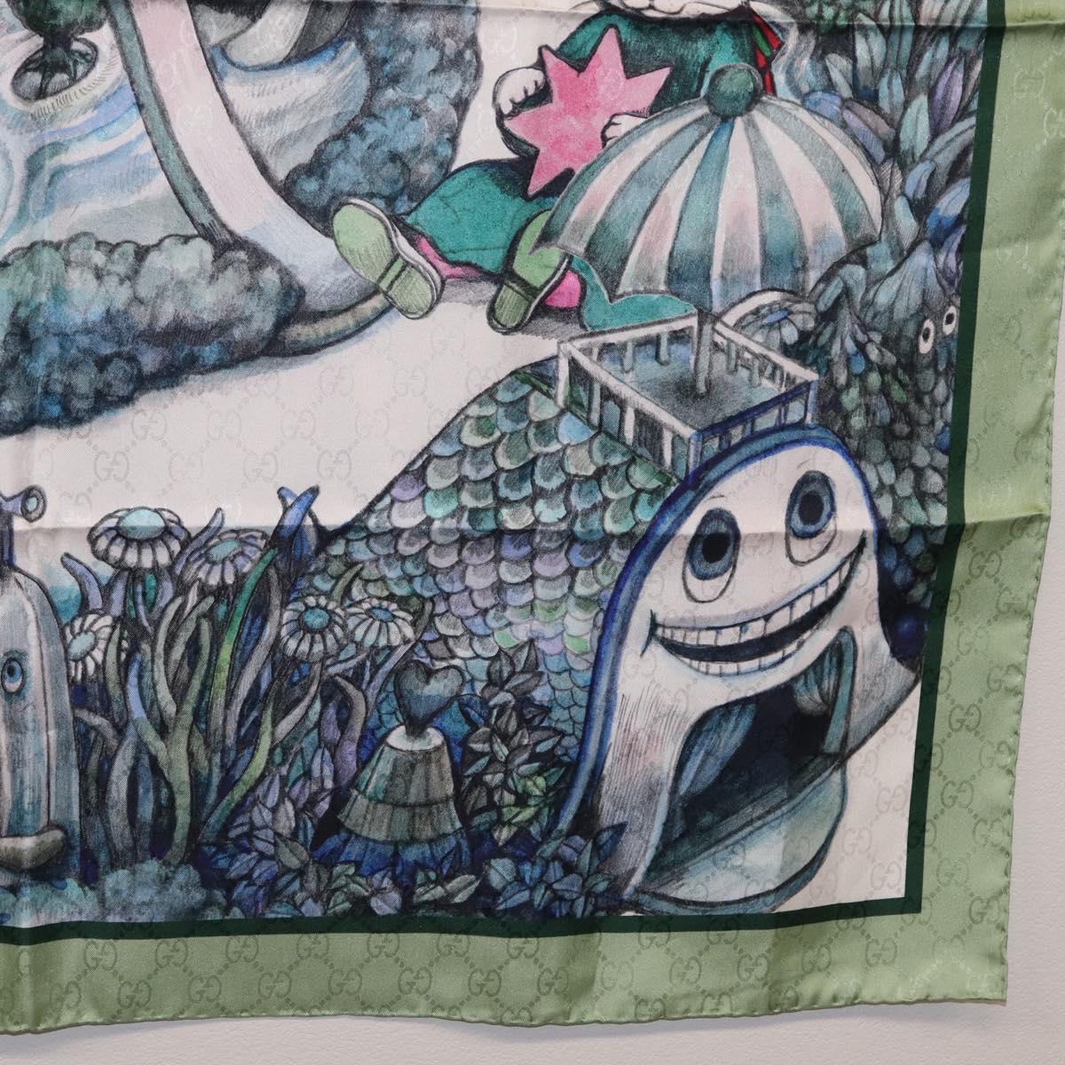 GUCCI Yuko Higuchi GG Scarf Silk Green White 863477 Auth 204930M image 10