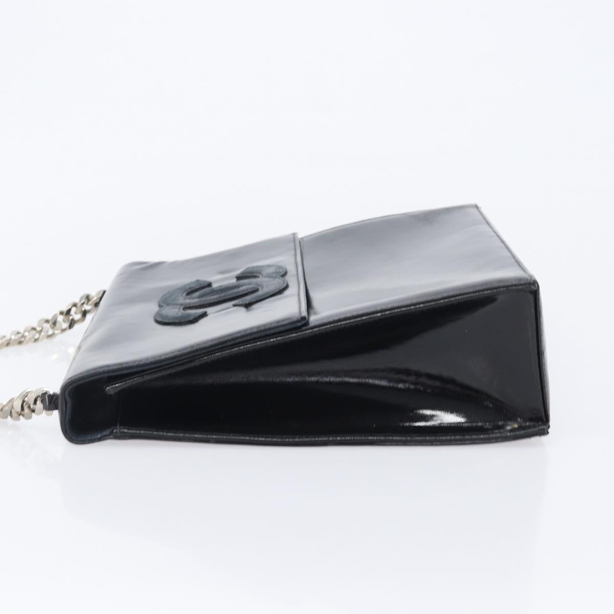 CHANEL COCO Mark Chain Hand Bag Patent leather Black Silver CC Auth bs37188 image 4