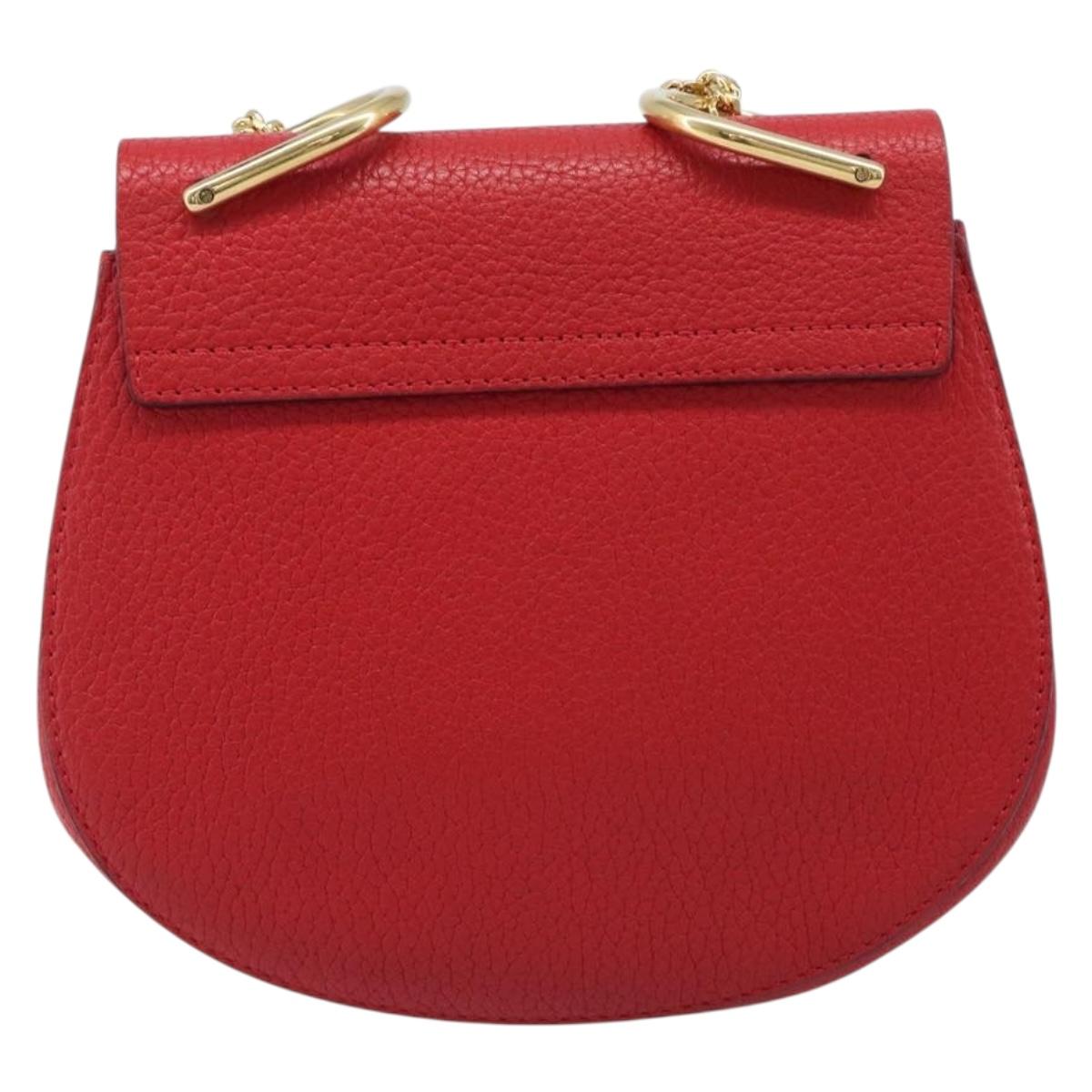 Chloe Drew Chain Shoulder Bag Leather Red Gold Tone Auth bs37070A image 2