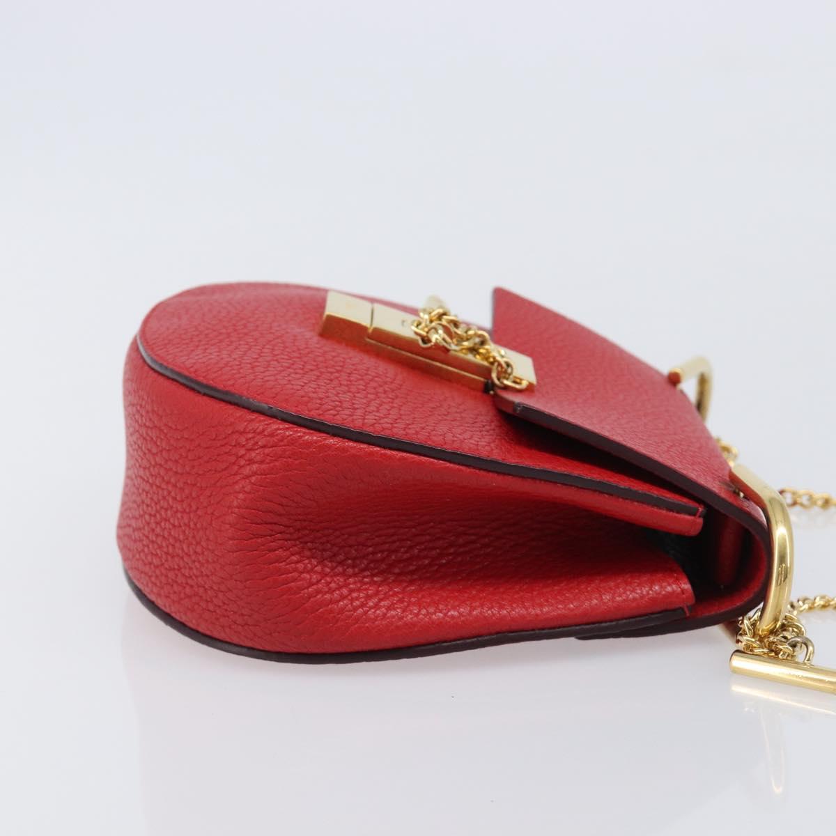 Chloe Drew Chain Shoulder Bag Leather Red Gold Tone Auth bs37070A image 3