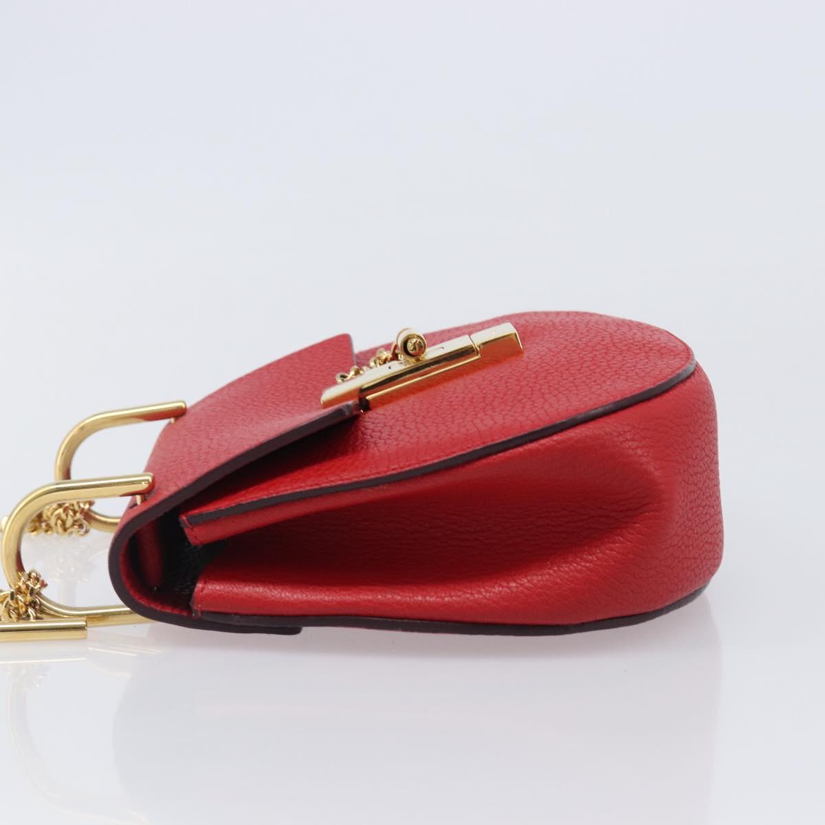 Chloe Drew Chain Shoulder Bag Leather Red Gold Tone Auth bs37070A image 4