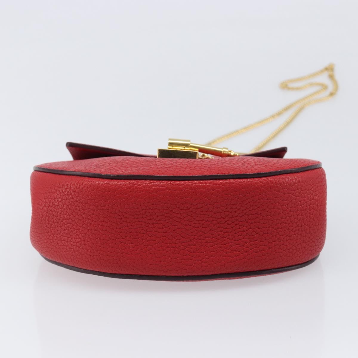 Chloe Drew Chain Shoulder Bag Leather Red Gold Tone Auth bs37070A image 5