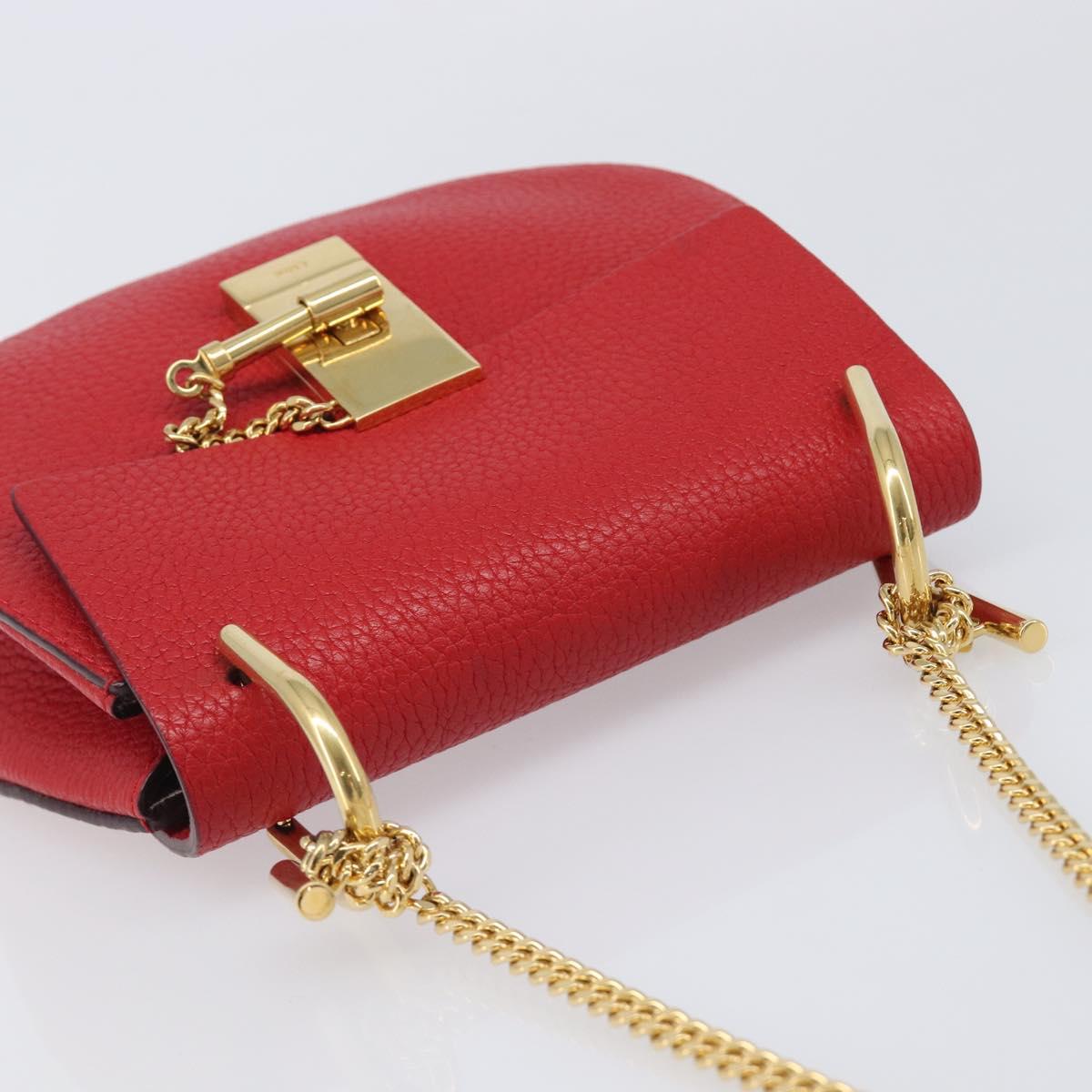Chloe Drew Chain Shoulder Bag Leather Red Gold Tone Auth bs37070A image 6
