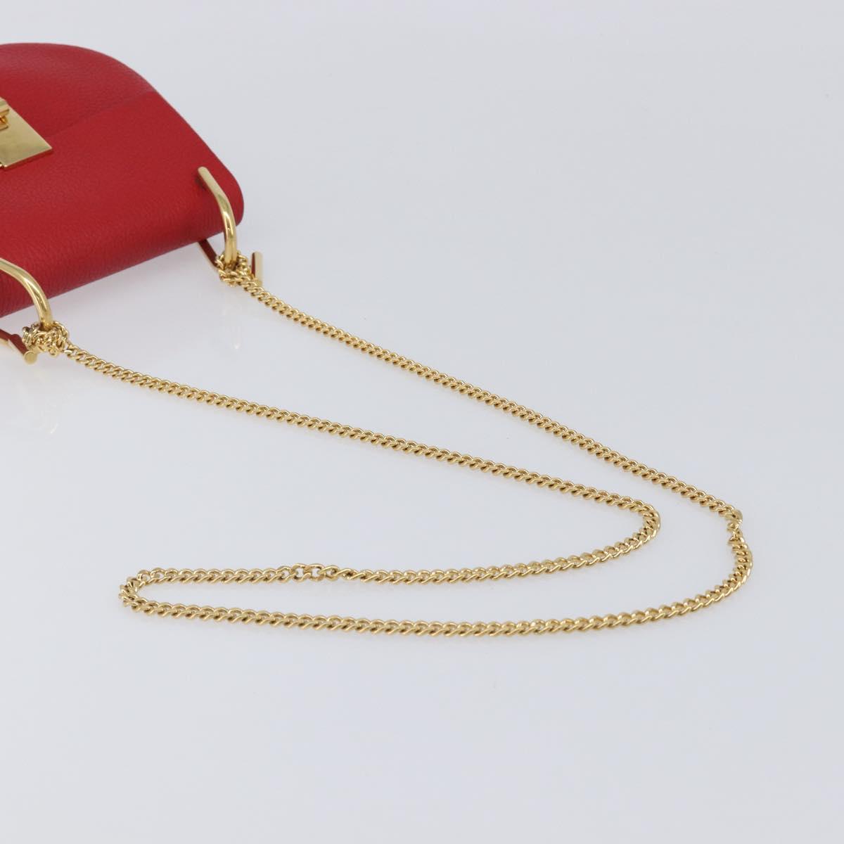 Chloe Drew Chain Shoulder Bag Leather Red Gold Tone Auth bs37070A image 7