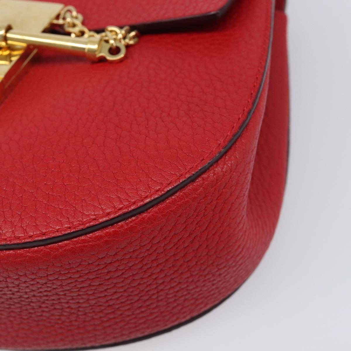 Chloe Drew Chain Shoulder Bag Leather Red Gold Tone Auth bs37070A image 10