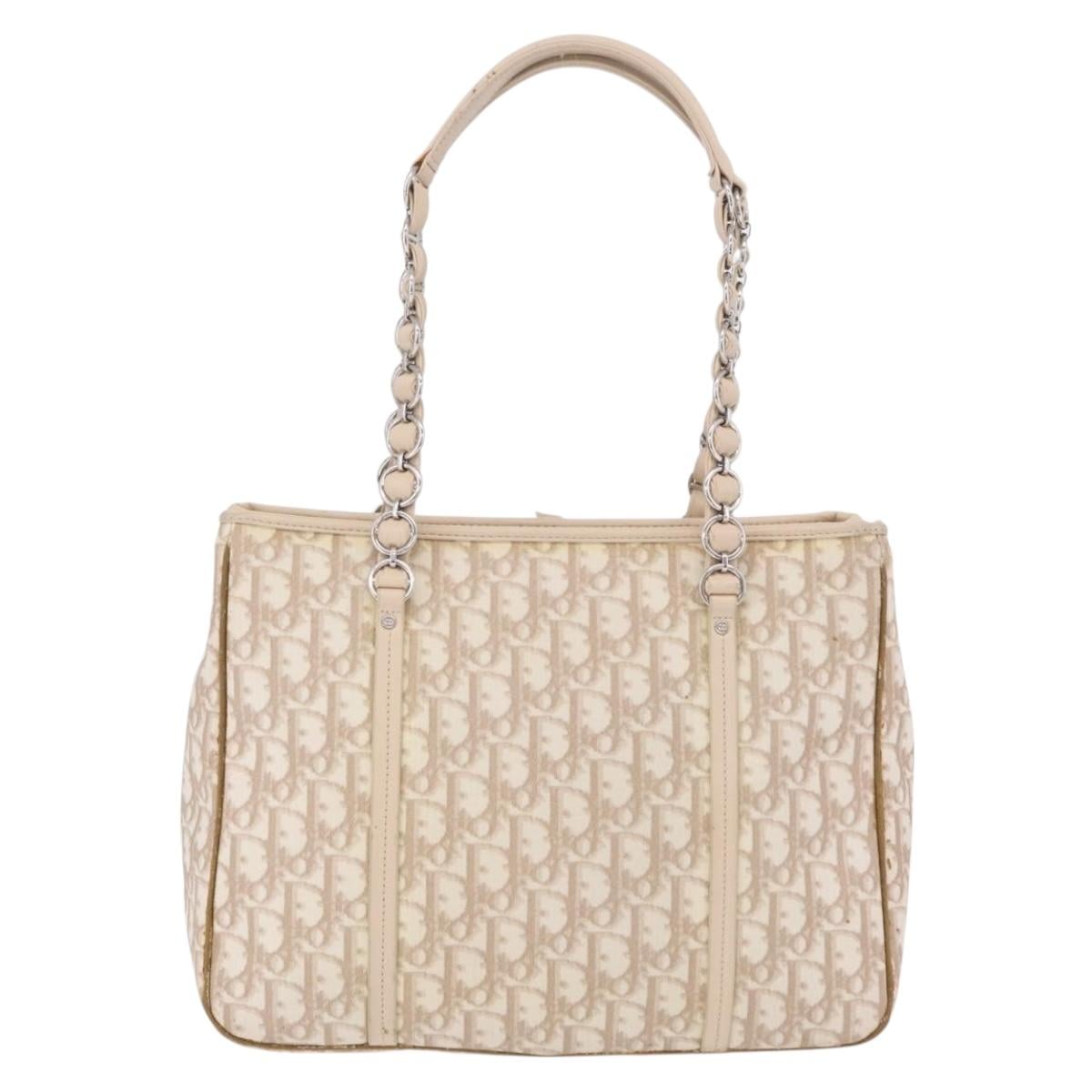 Christian Dior Trotter Canvas Chain Tote Bag PVC Ivory Silver Auth 206261A image 2
