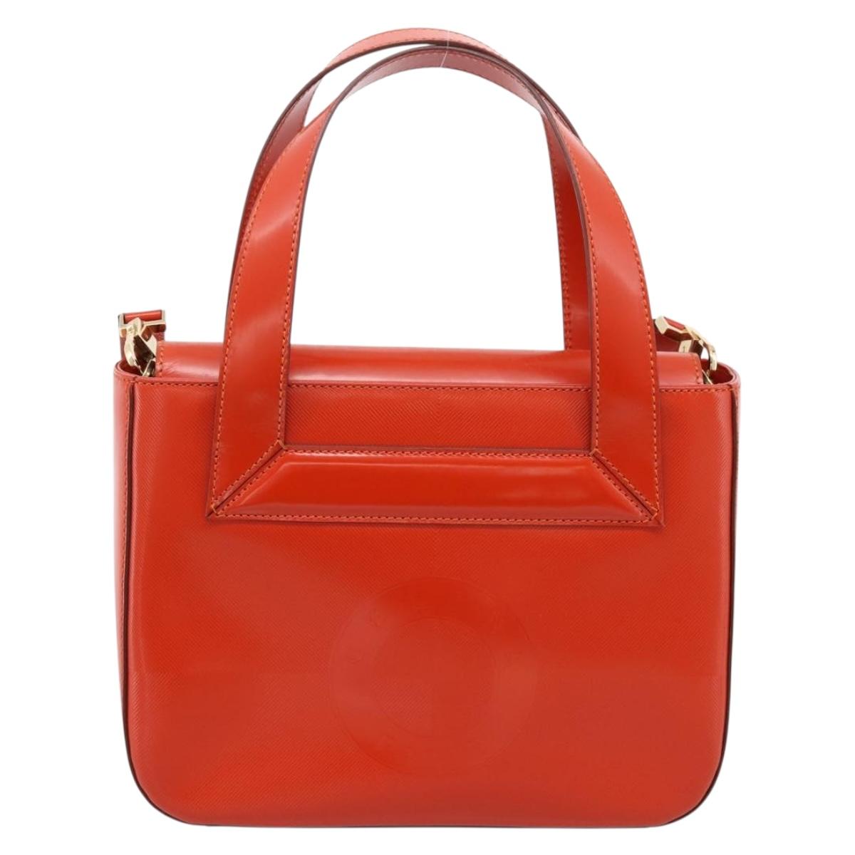 CELINE Hand Bag Leather 2way Orange Gold Auth ka6317A image 2