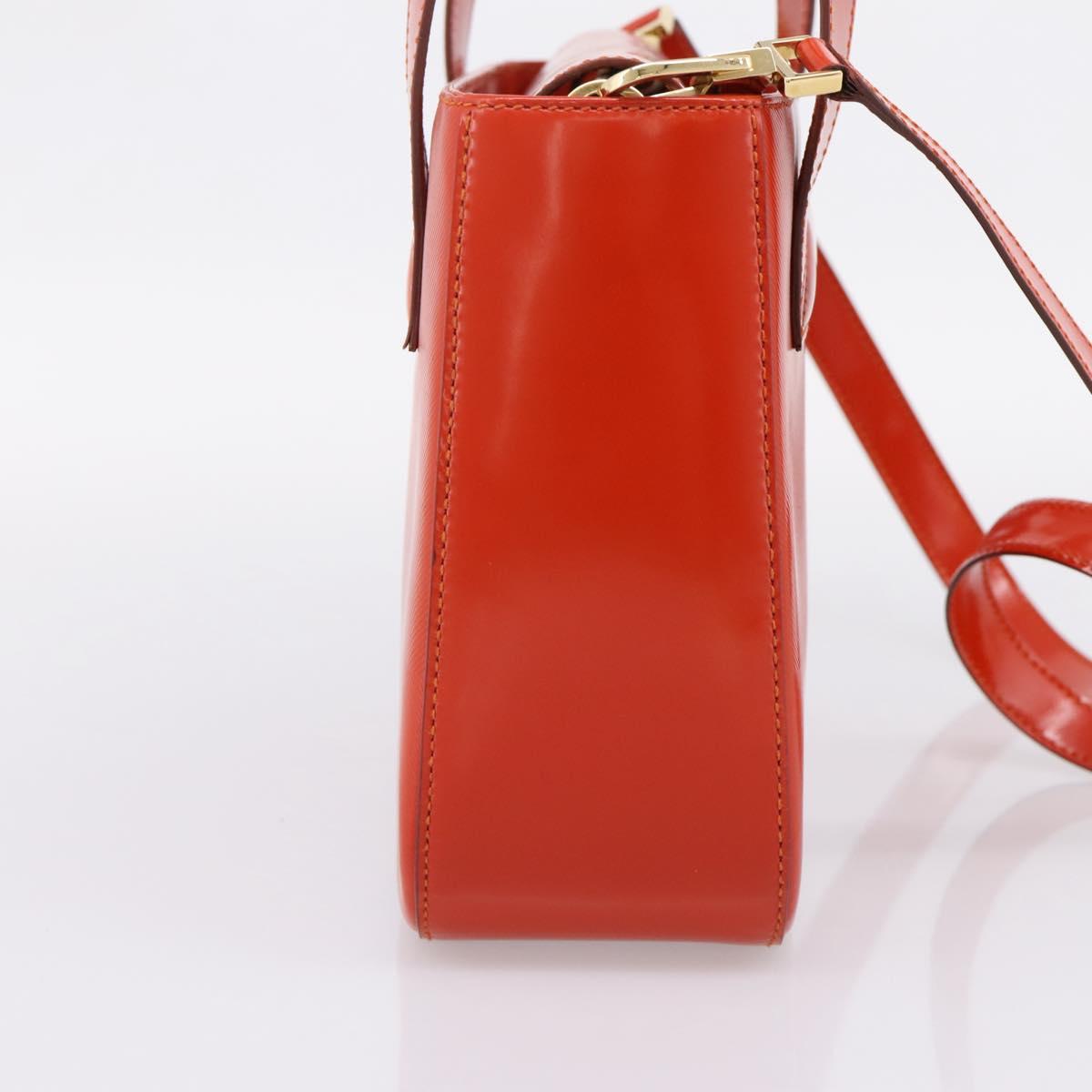 CELINE Hand Bag Leather 2way Orange Gold Auth ka6317A image 3