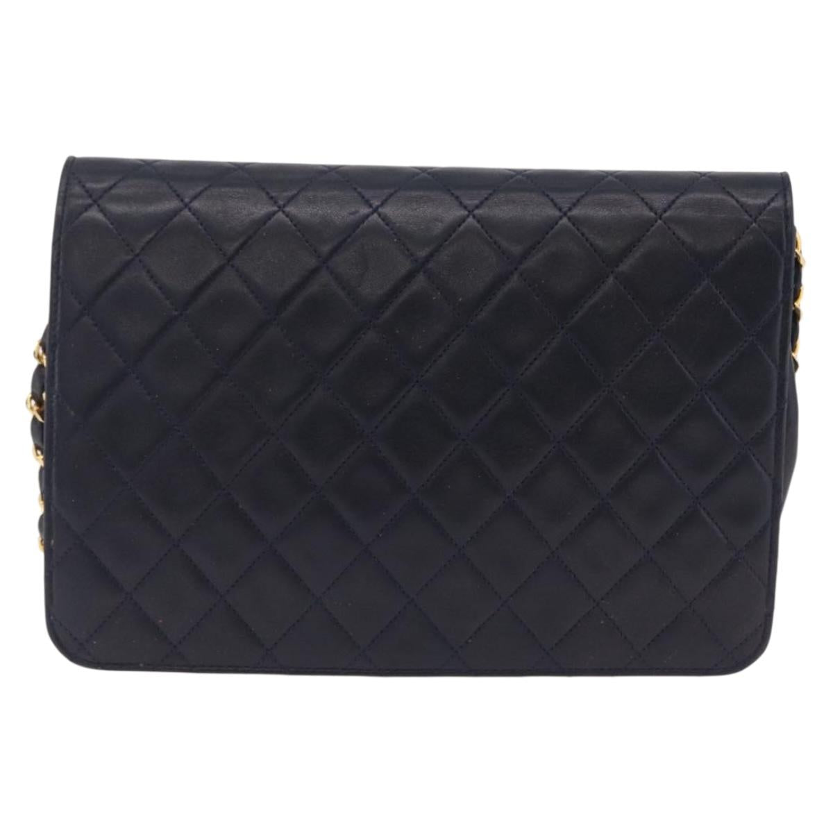 CHANEL Matelasse Chain Shoulder Bag Lamb Skin Black Gold CC Auth 180868 image 3