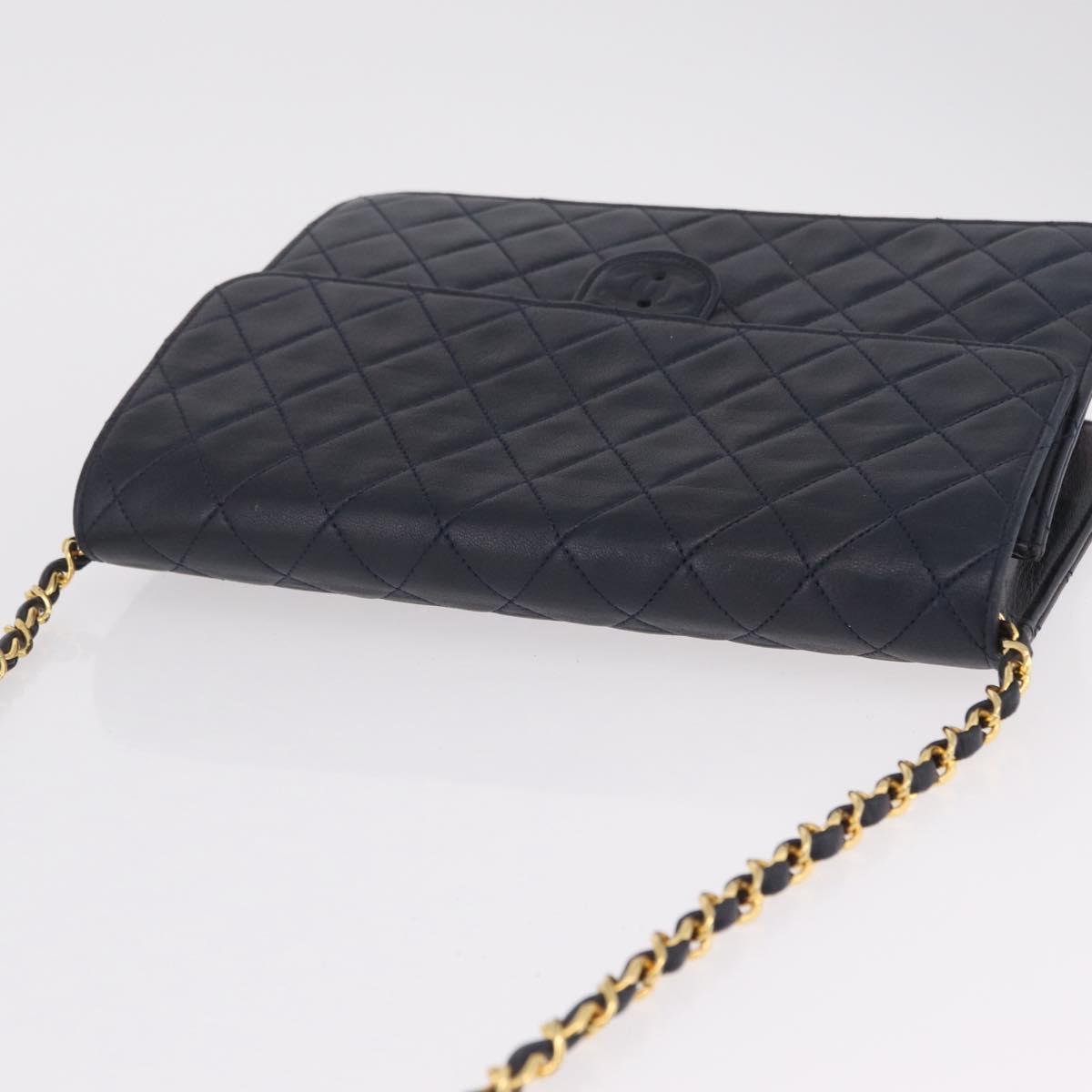 CHANEL Matelasse Chain Shoulder Bag Lamb Skin Black Gold CC Auth 180868 image 7