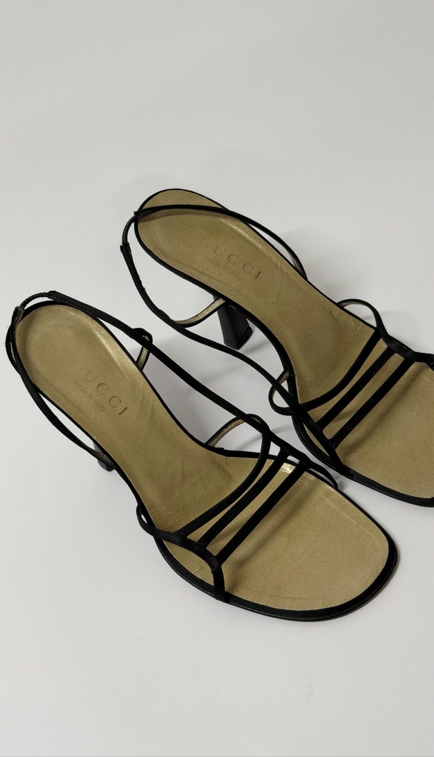 Vintage Gucci Black silky Strappy slip on heels 37.5 image 5