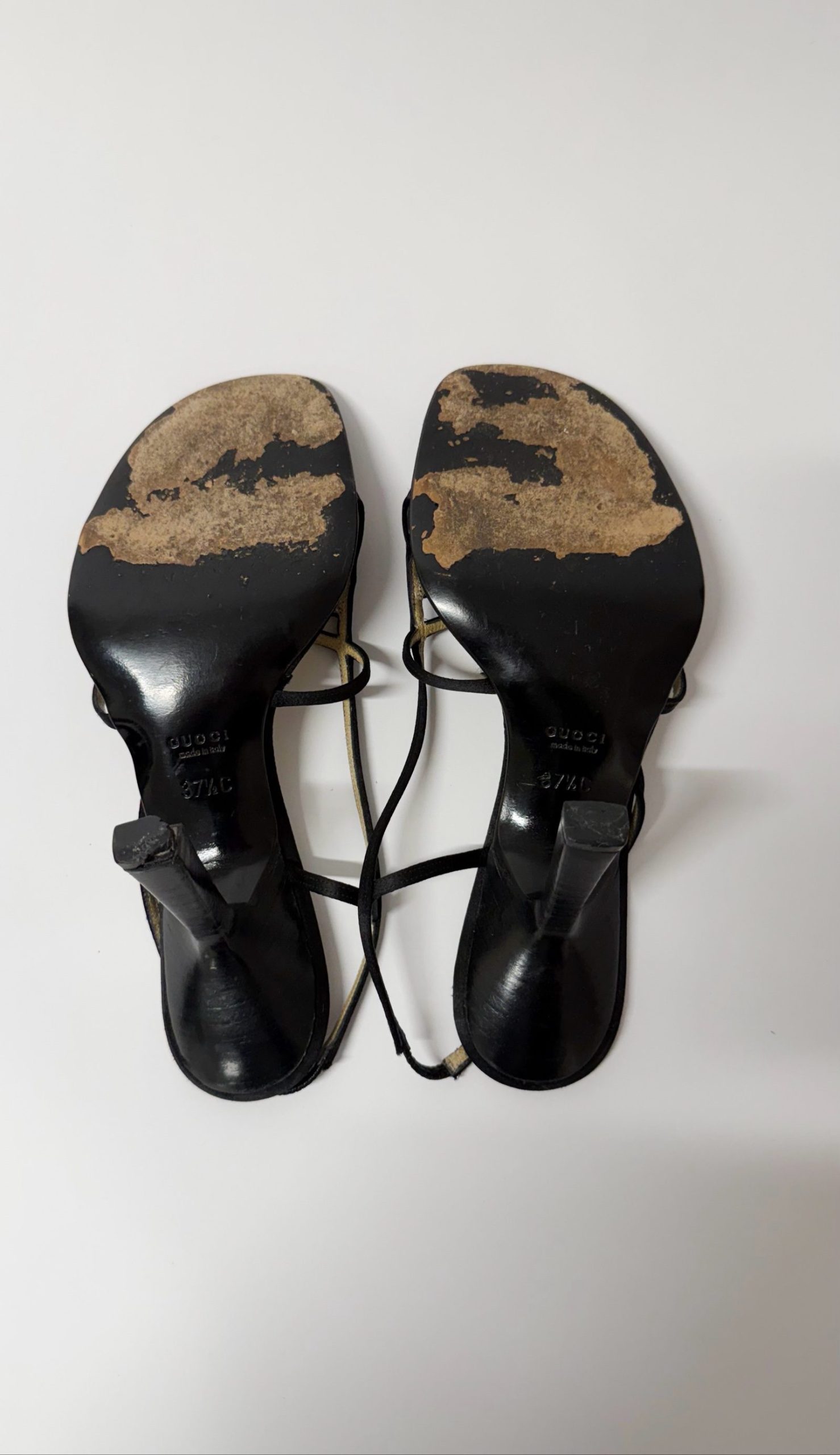 Vintage Gucci Black silky Strappy slip on heels 37.5 image 7