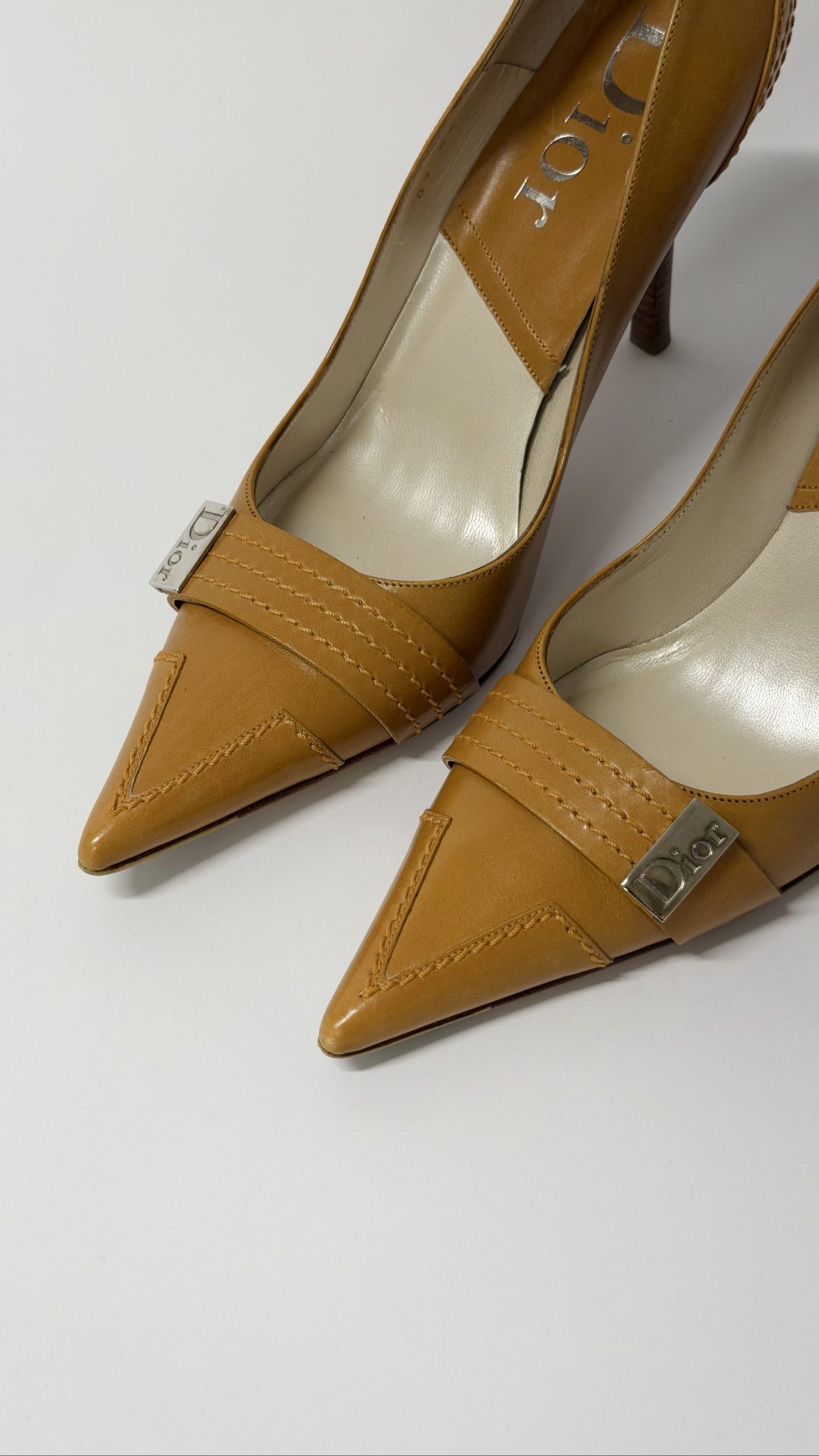 Vintage Dior Court Heels — Tan Leather & Silver Hardware, 38 image 3