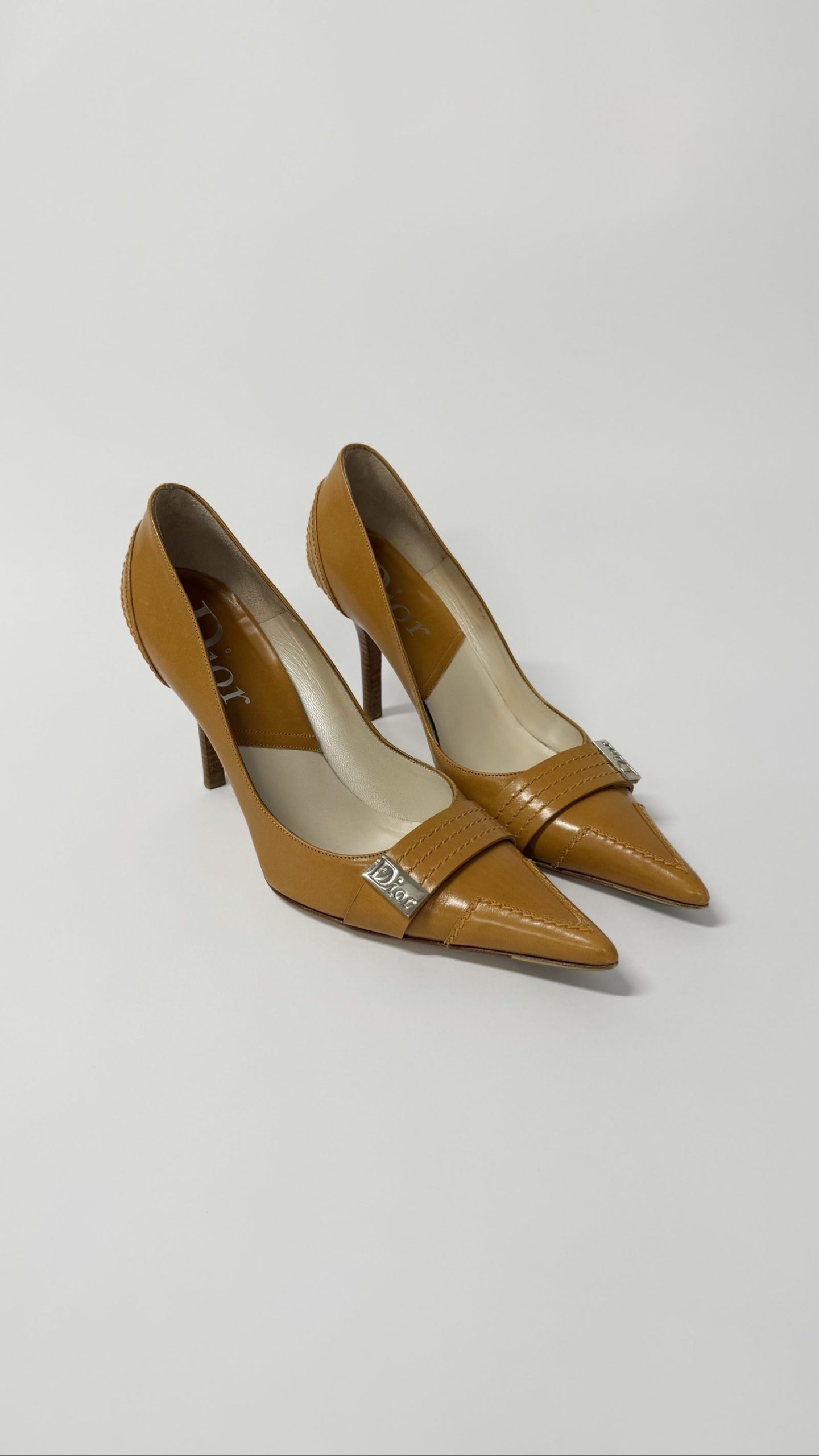 Vintage Dior Court Heels — Tan Leather & Silver Hardware, 38 image 4
