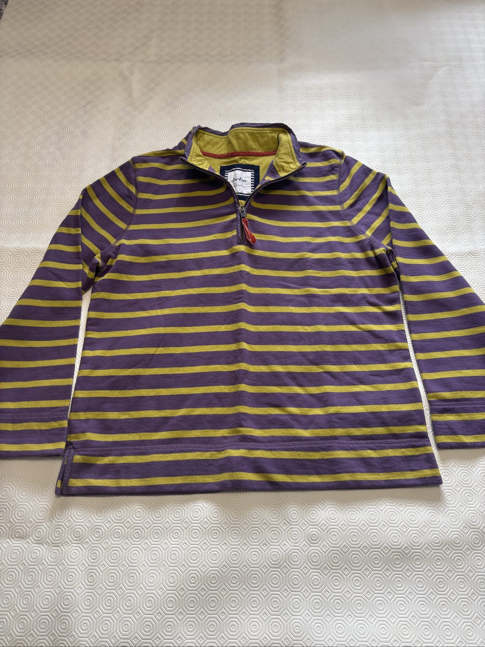 Boden Purple & Yellow Stripe Cotton Half-Zip Jumper UK Medium