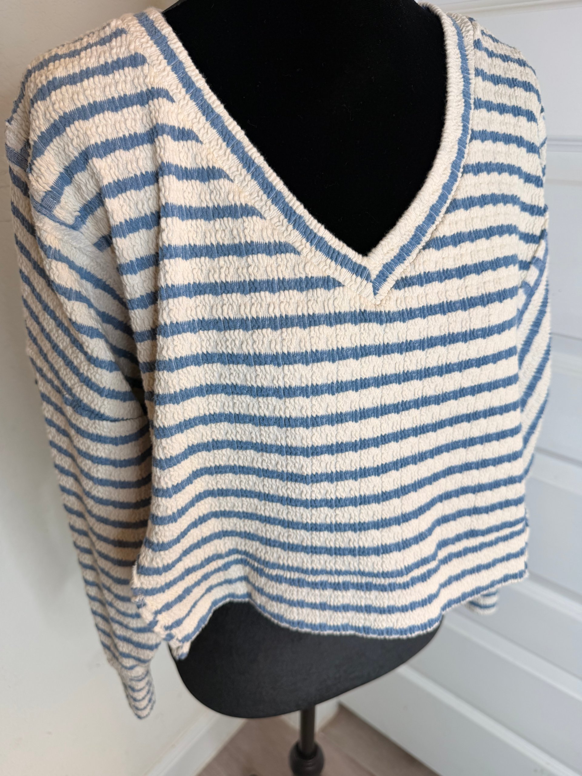 Altar'd State & Blue Striped V-Neck Sweater Small