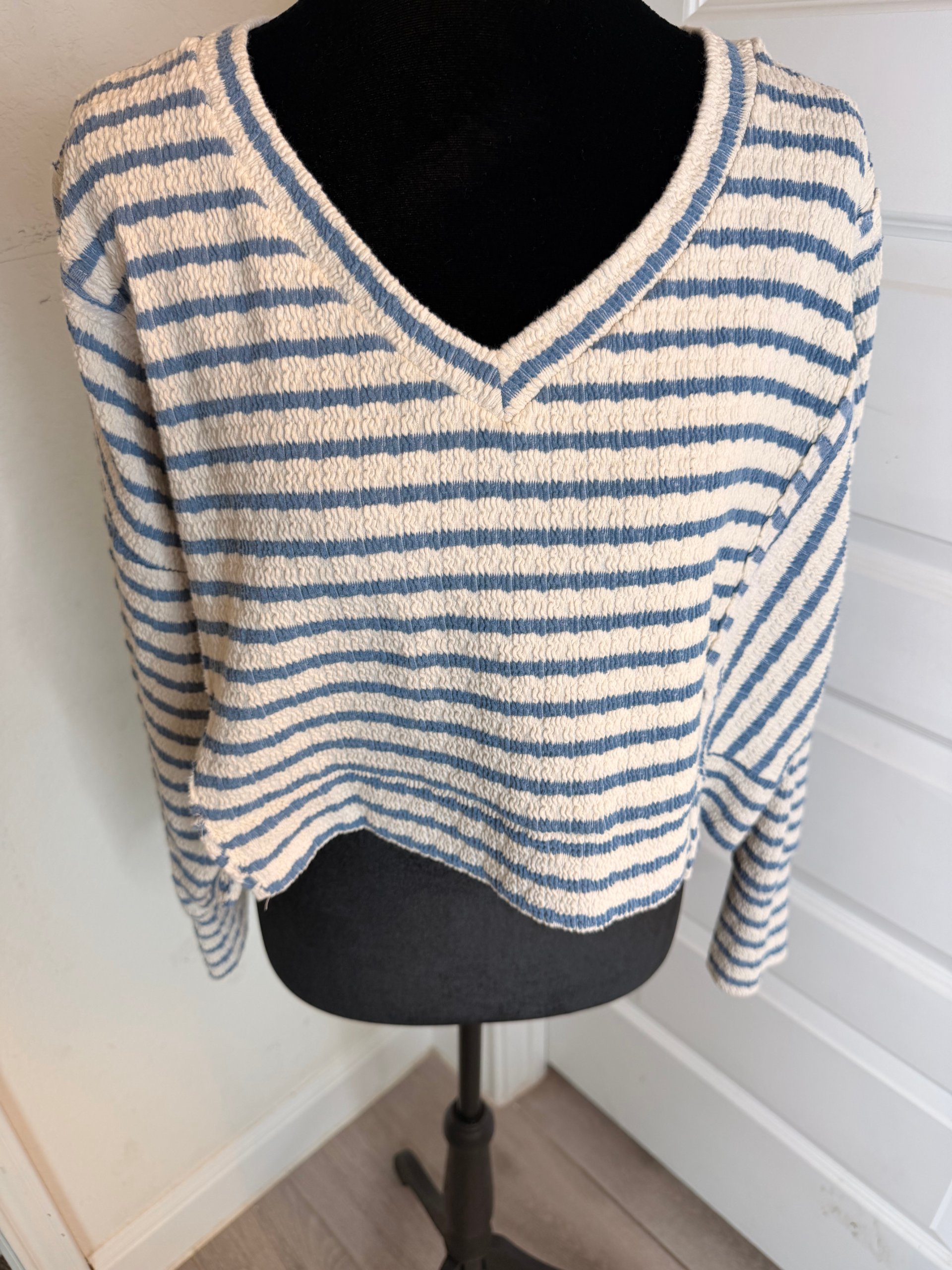 Altar'd State & Blue Striped V-Neck Sweater Small image 3
